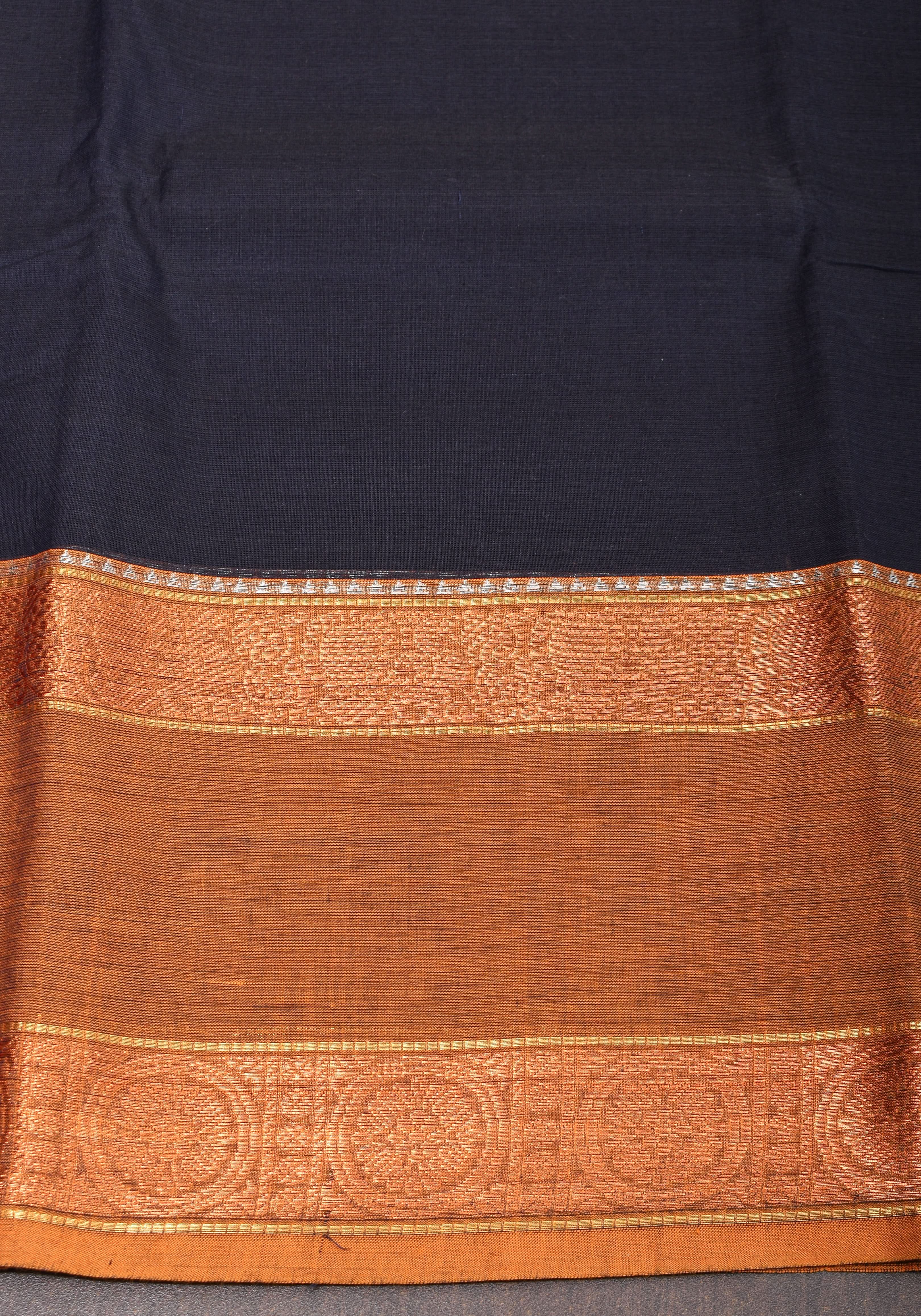 Blue Black  Kanchi Cotton Saree with Ganga Jamuna zari border | Shobitam - Image 7