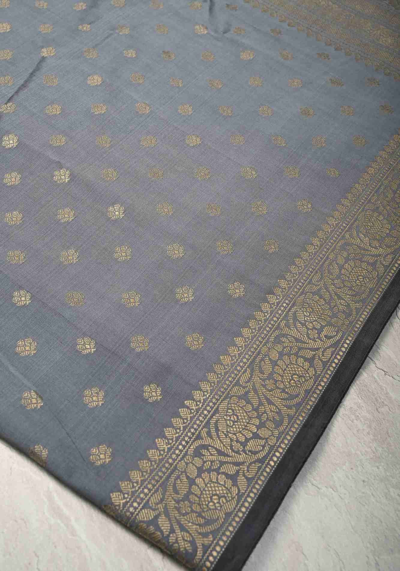 Gray Art silk ready to wear saree with Resham Buttas and Minimal Border Ready To Wear Saree - Image 3