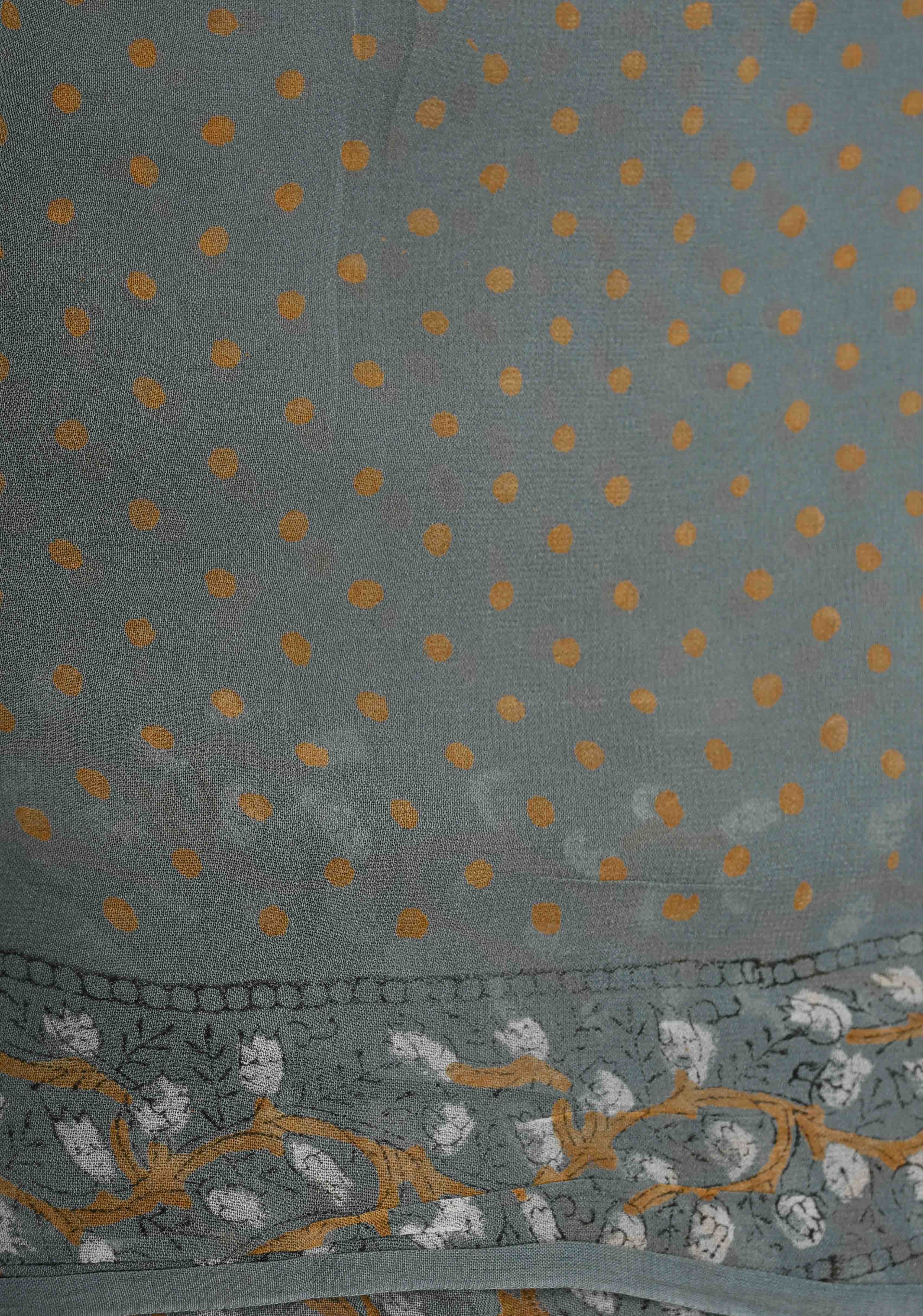 Gray Georgette Saree with Sanganeri Hand Block Print | Shobitam - Image 6