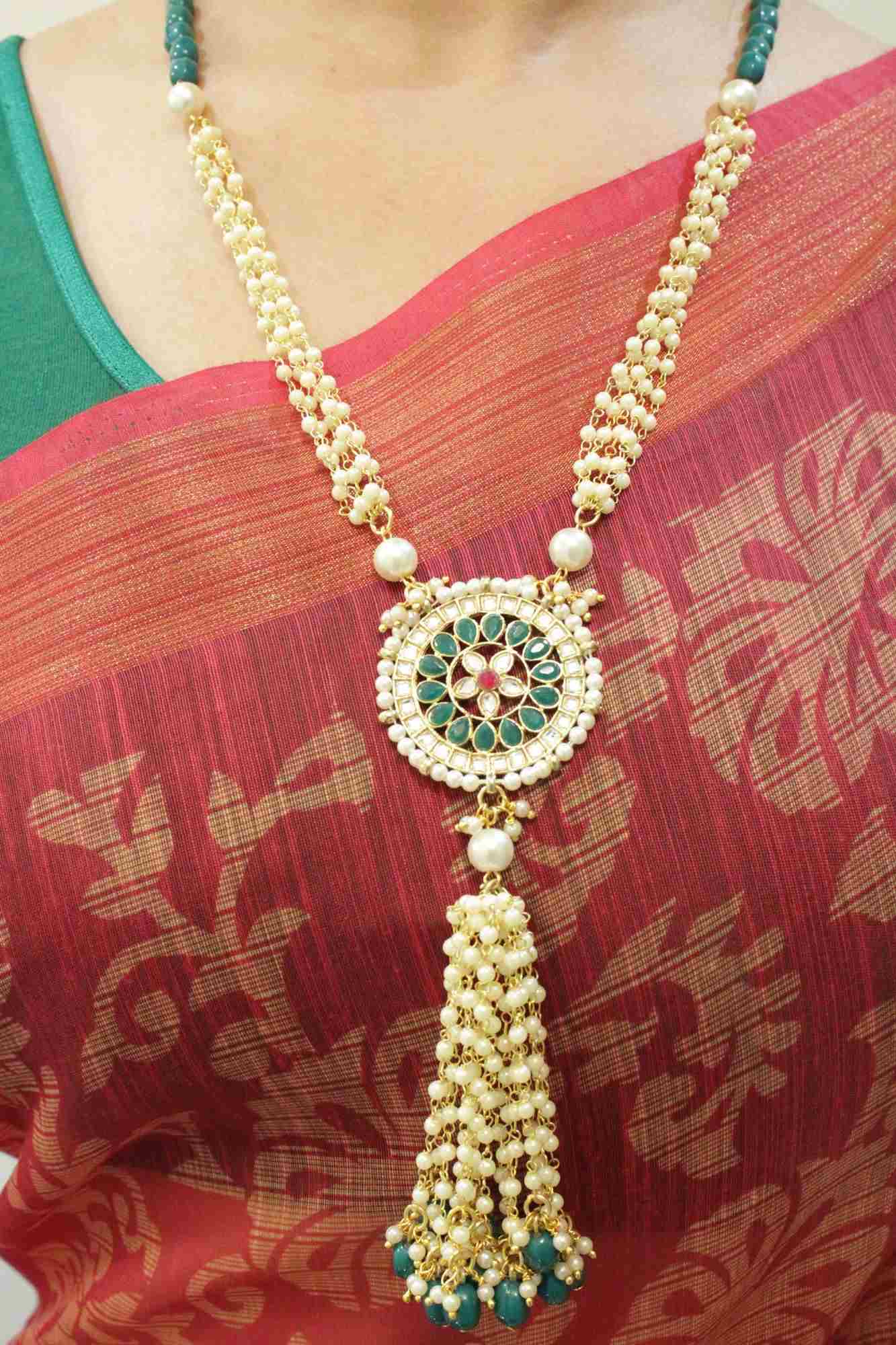 Green Beaded Long Necklace - Image 3