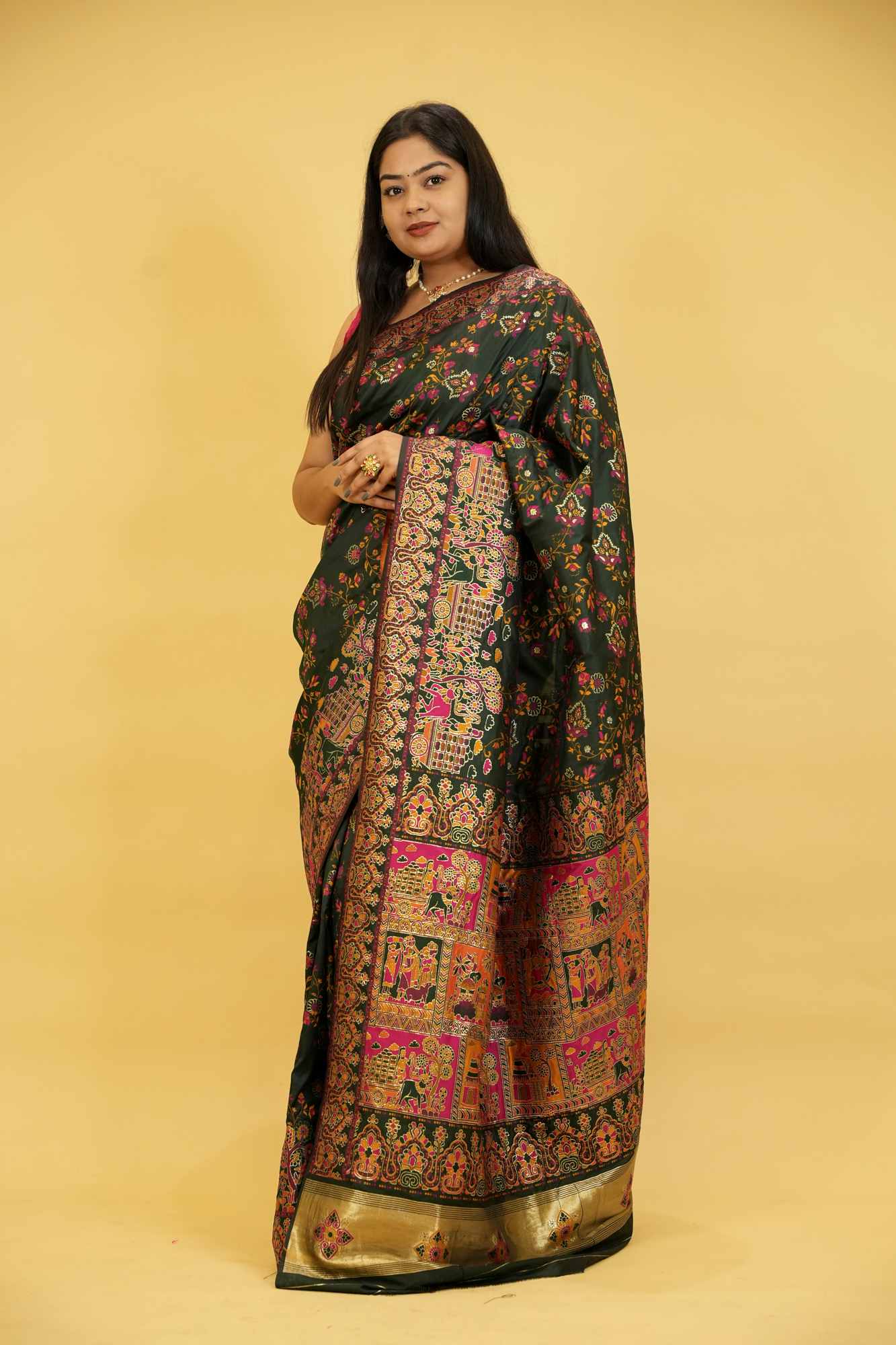 Silk with Intricate Bishnupuri weave ornate border Ready To Wear Saree - Image 9