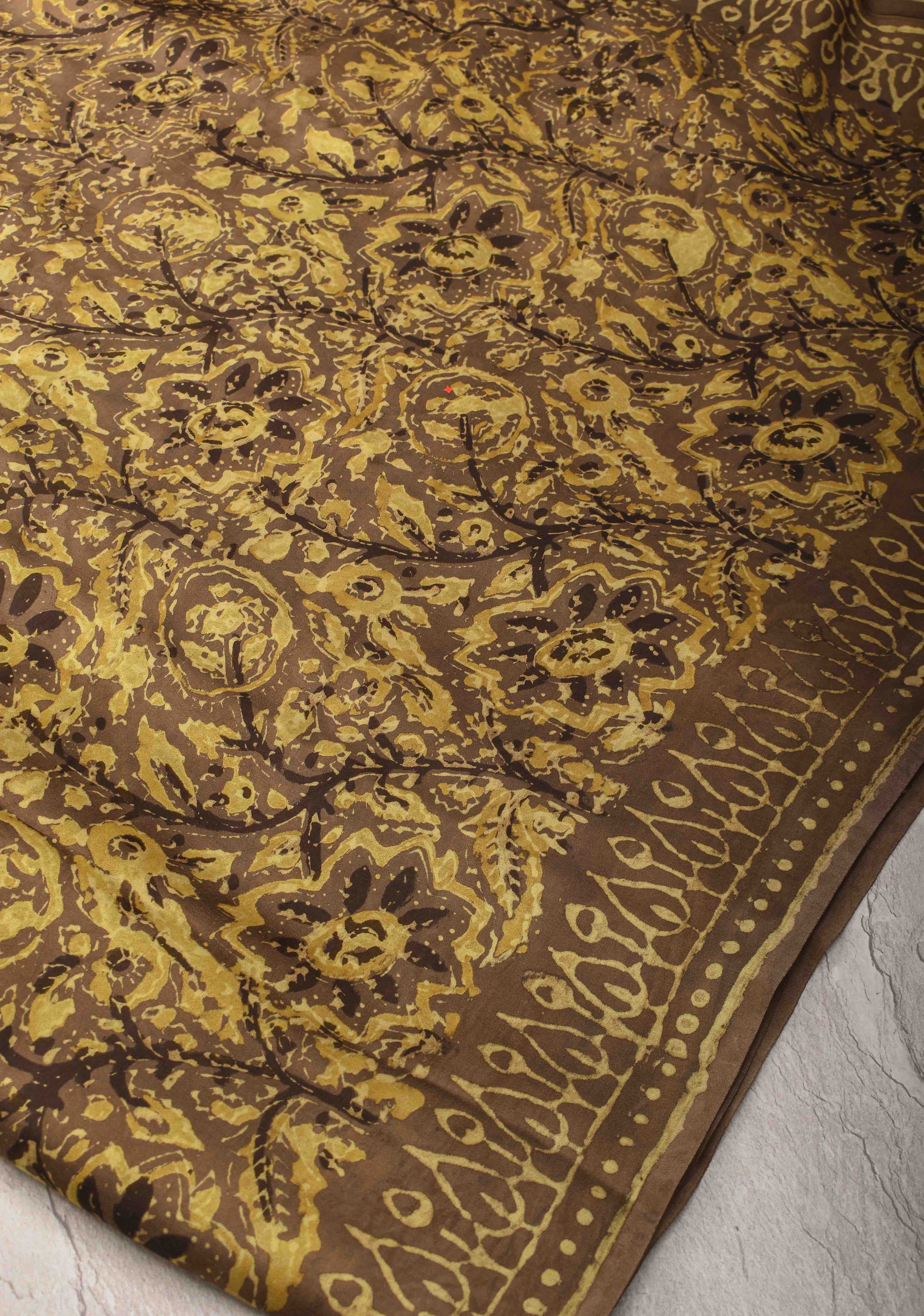 Ochre Vanaspati Hand Block Print on Modal Silk Saree | Shobitam - Image 4
