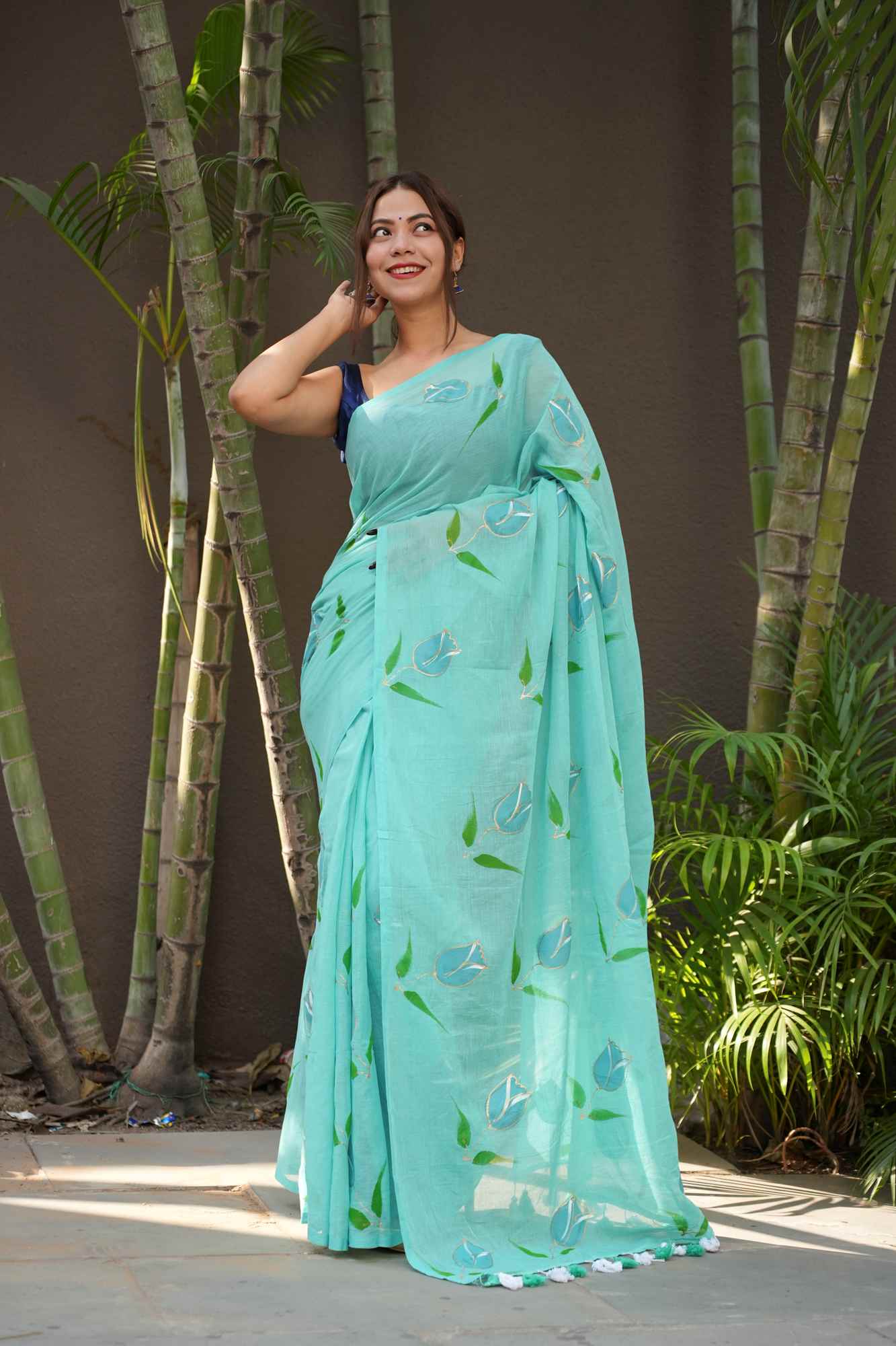 Painted by Hand, Worn by Heart — Soft mulmul cotton Ready-to-Wear Saree - Image 2