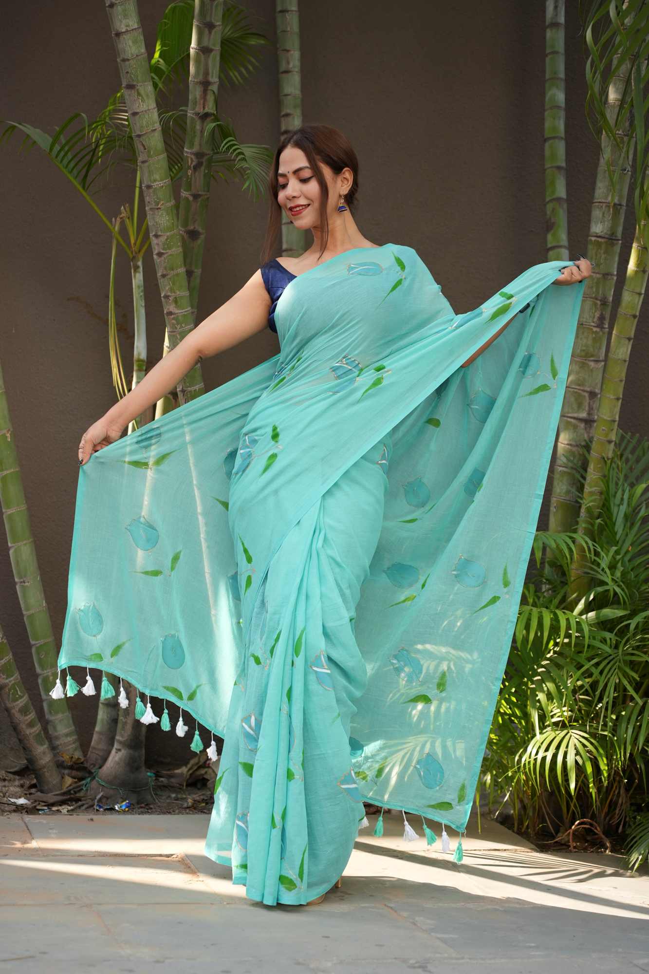 Painted by Hand, Worn by Heart — Soft mulmul cotton Ready-to-Wear Saree - Image 4