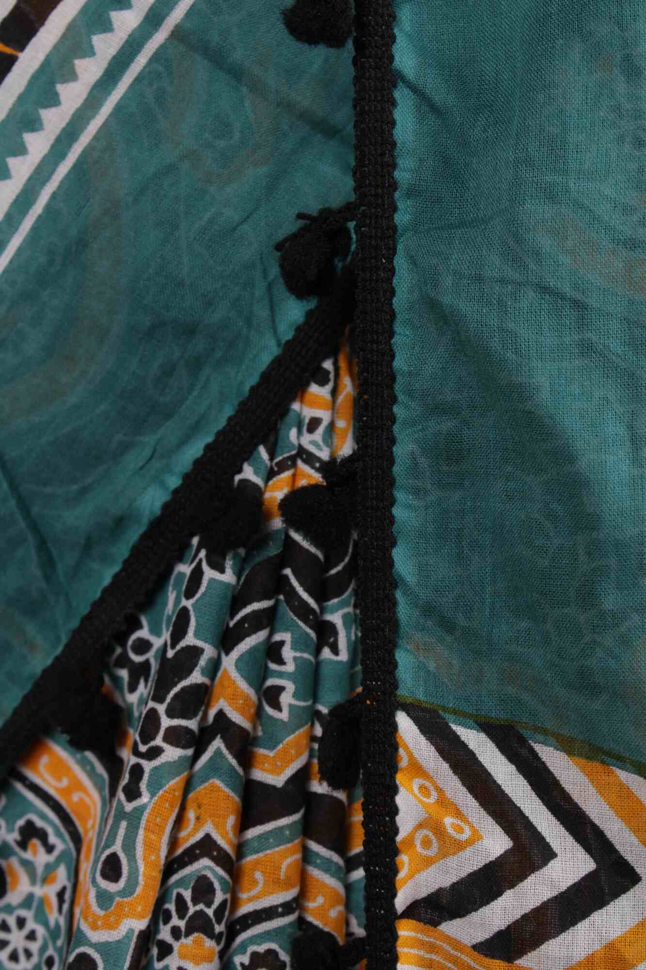 Handblock cotton Wrap in 1 minute saree with Pompom Border - Image 6