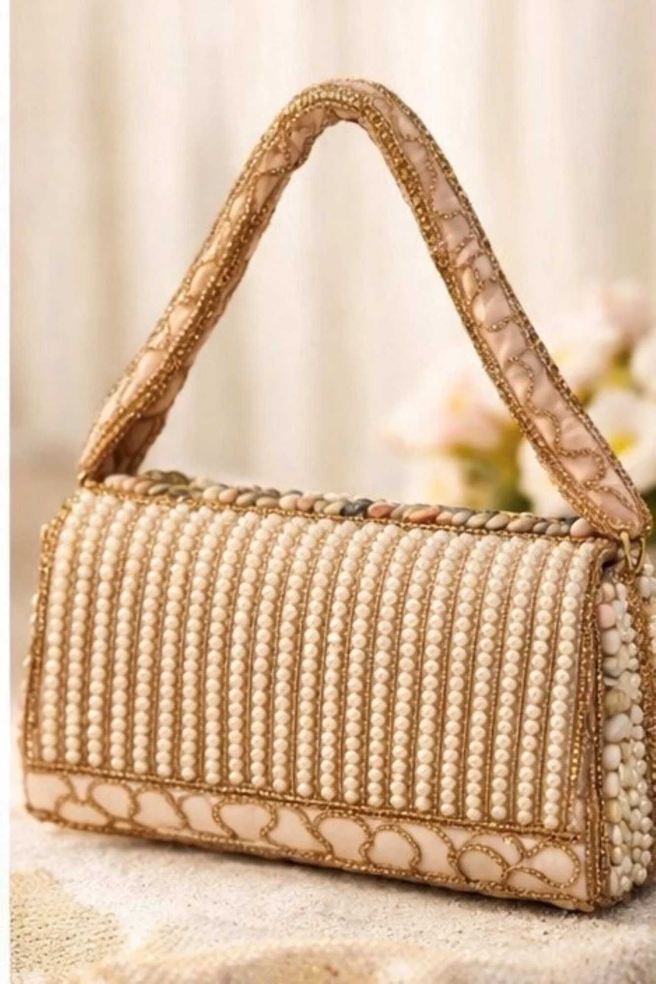 Handcrafted Seashell & Stone Embellished Statement Clutch Bag - Image 2