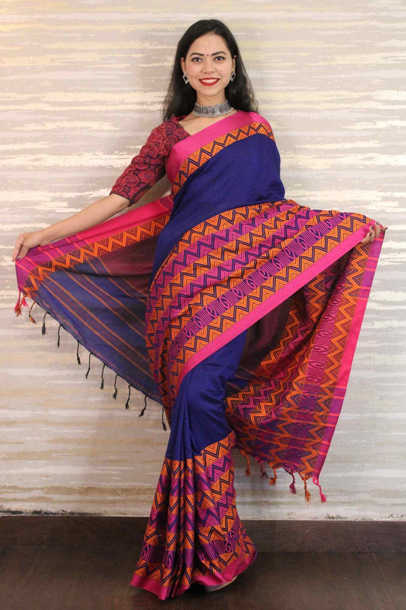 Handloom begampuri khadi cotton with woven all over wrap in 1 minute saree - Image 3
