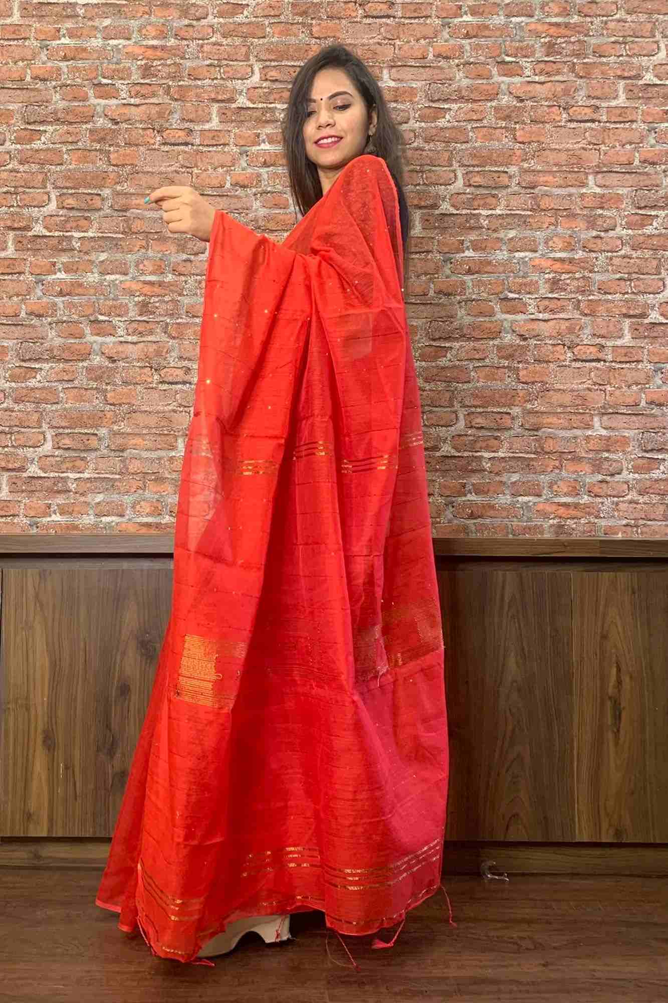 Handloom bengal soft tant with tiny sequins wrap in 1 minute saree - Image 4