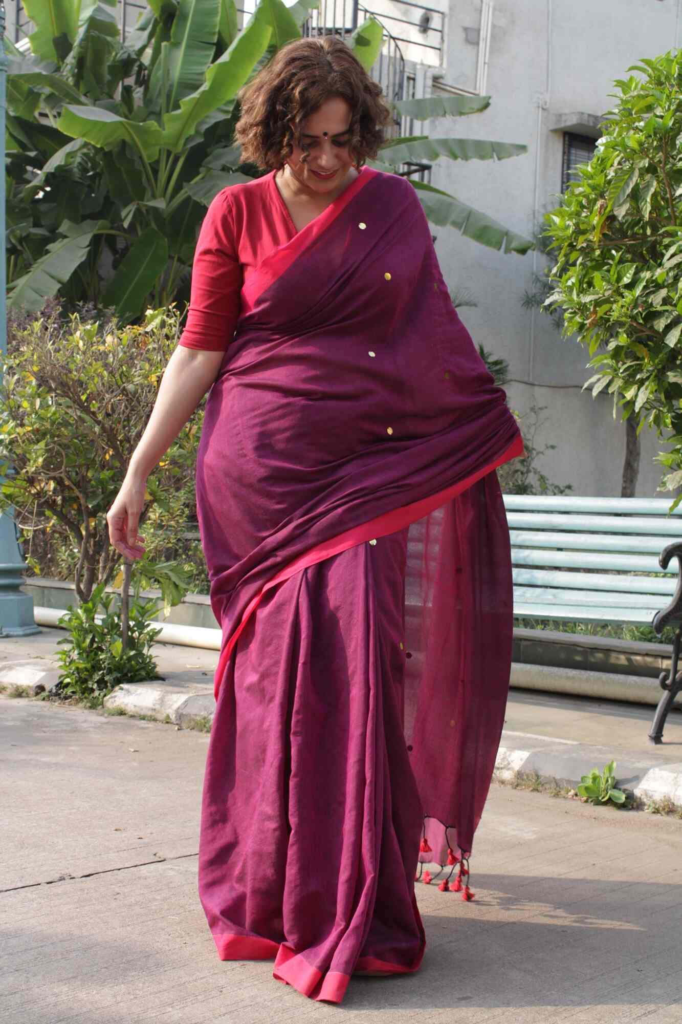 Handloom Women's Traditional Bengal Handloom Pure Cotton Khadi Wrap In 1 Minute Saree - Image 4