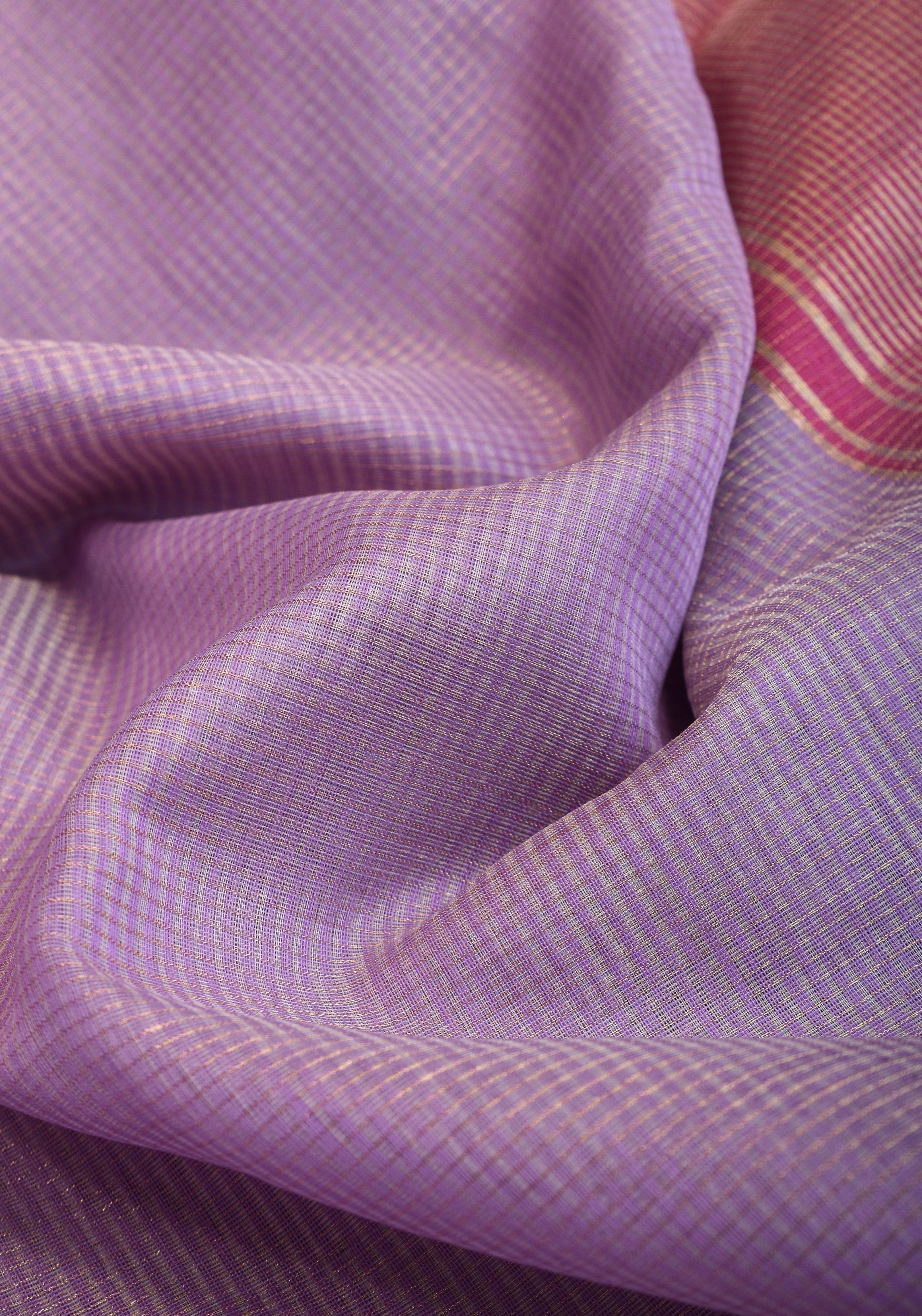 Handwoven Maheshwari silk cotton saree in Lilac with Pink | Shobitam - Image 8