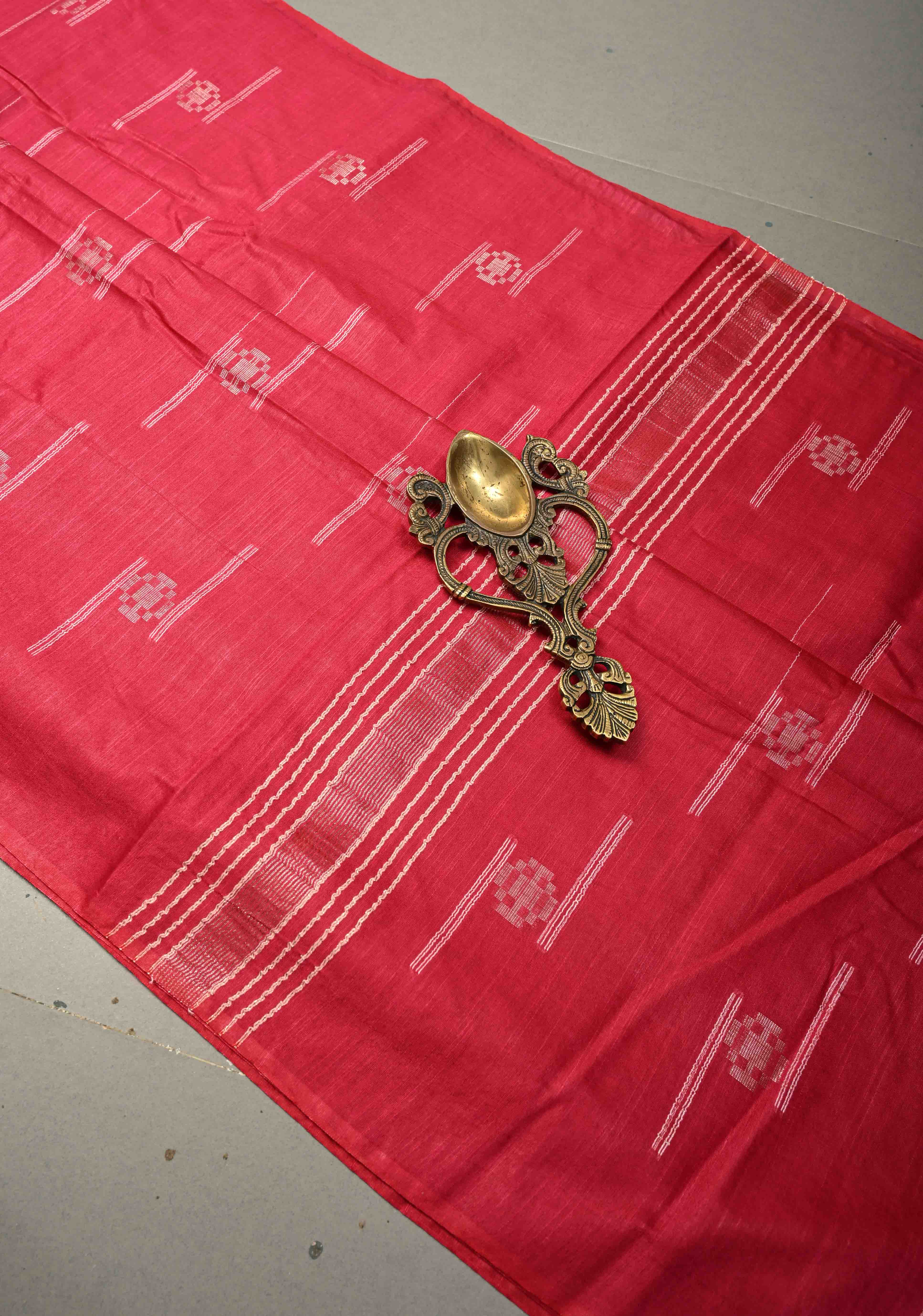 Hot Pink Borderless Semi Tussar Saree with Thread and Zari Buttas | Shobitam - Image 6