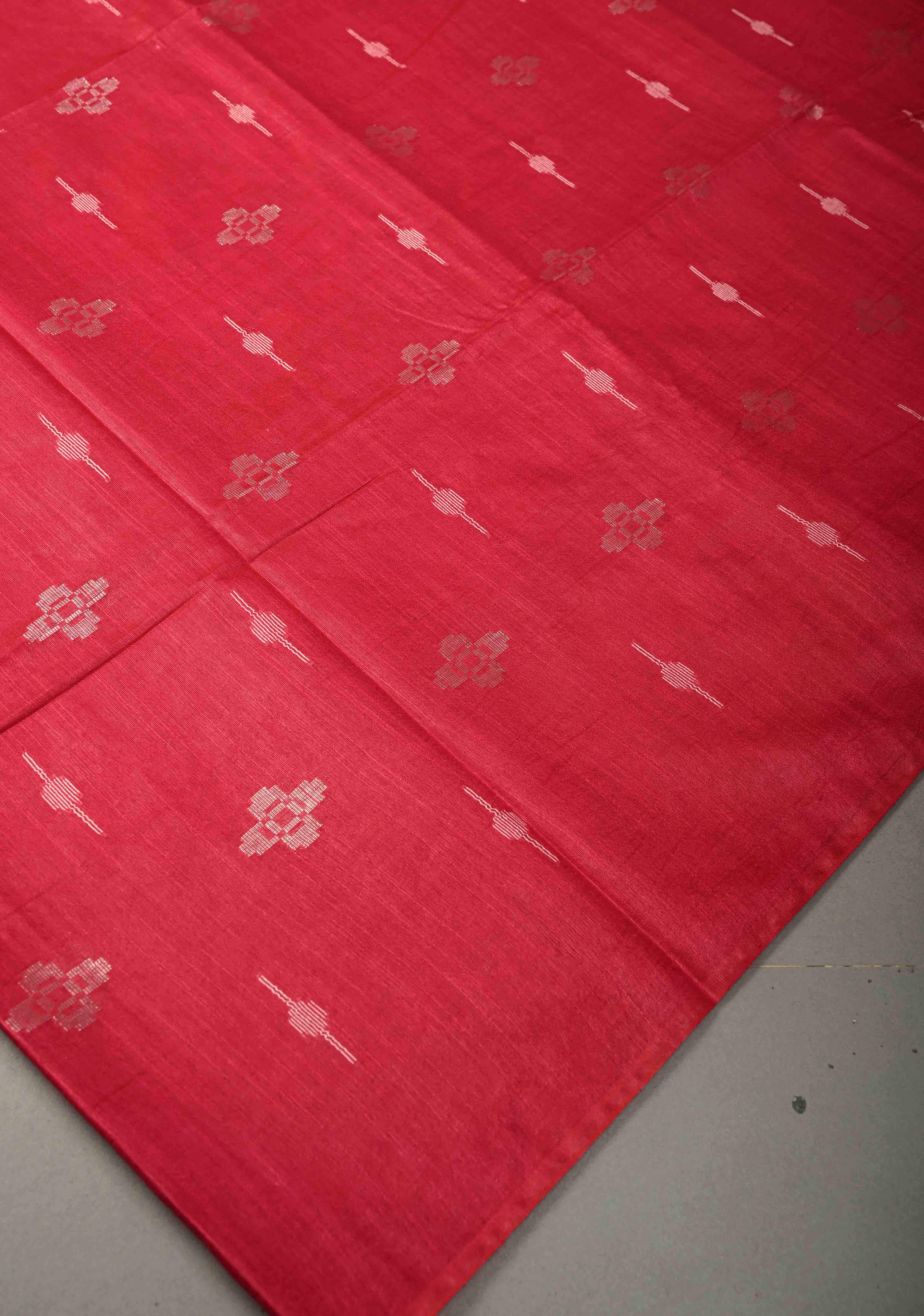 Rani Pink Borderless Semi Tussar Saree with Thread and Zari Buttas | Shobitam - Image 4