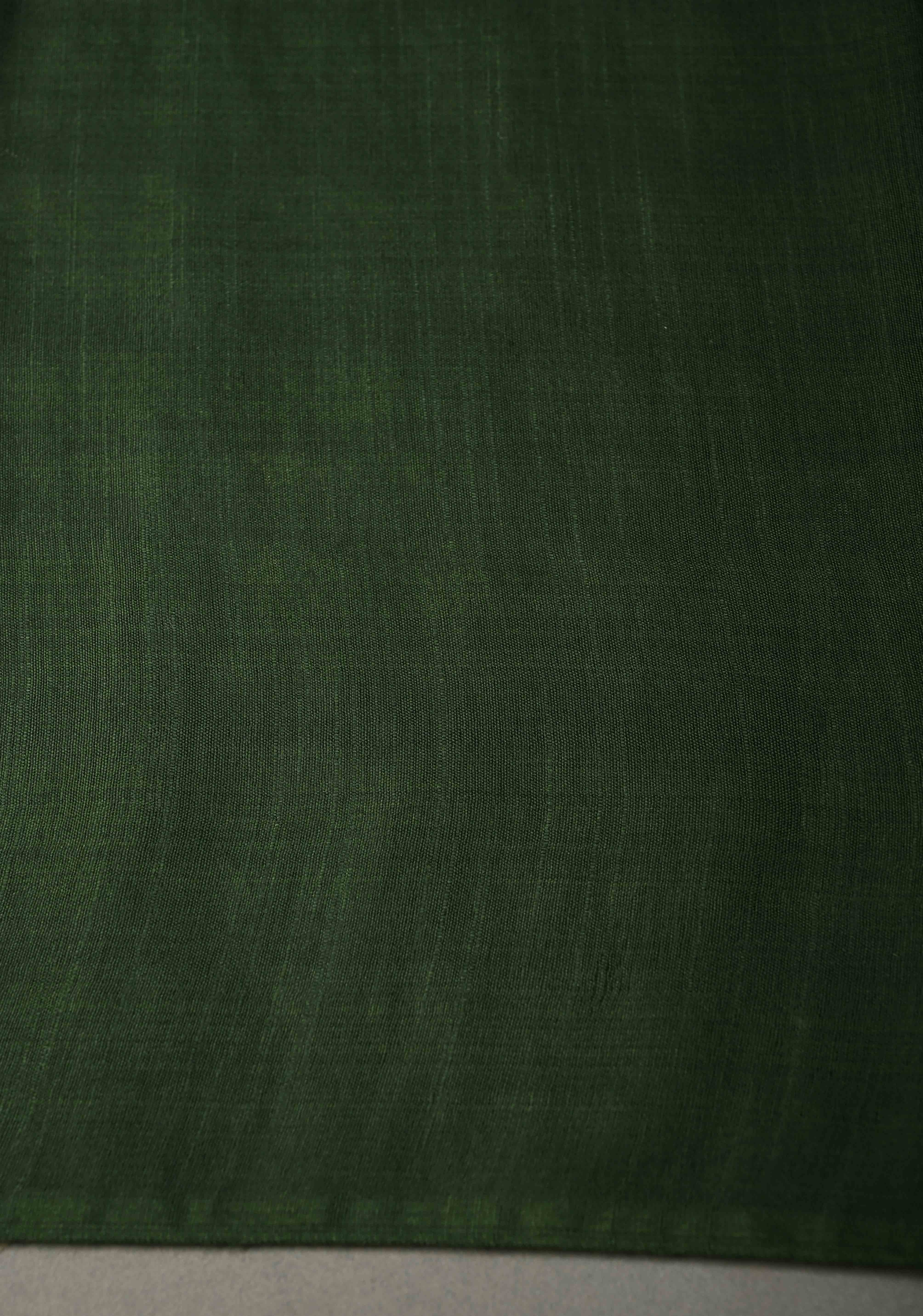 Hunter Green Borderless Semi Tussar Saree with Thread and Zari Buttas | Shobitam - Image 5