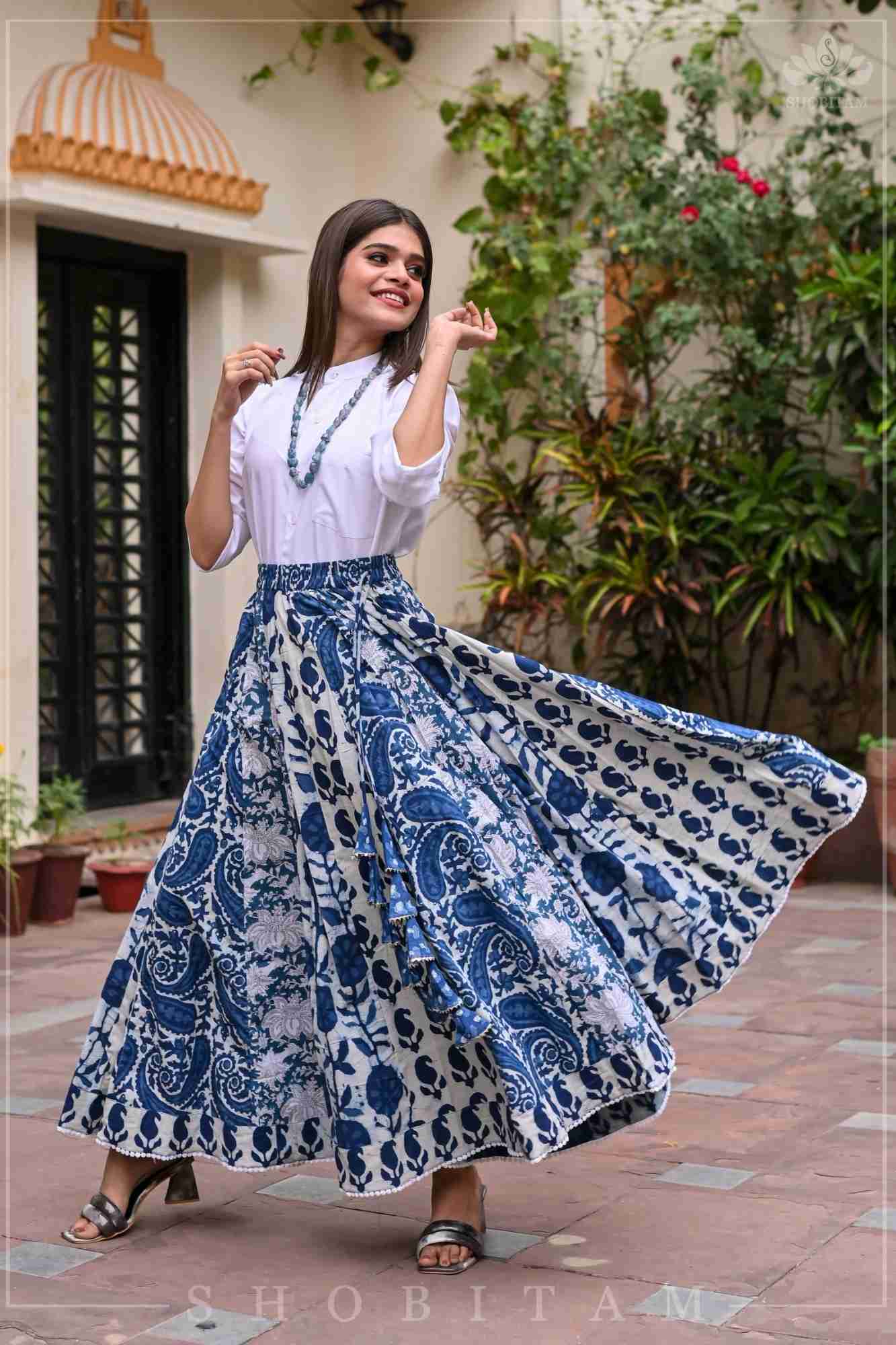 Indigo kalidaar cotton skirt | hand blockprint | Made To Order - Image 4