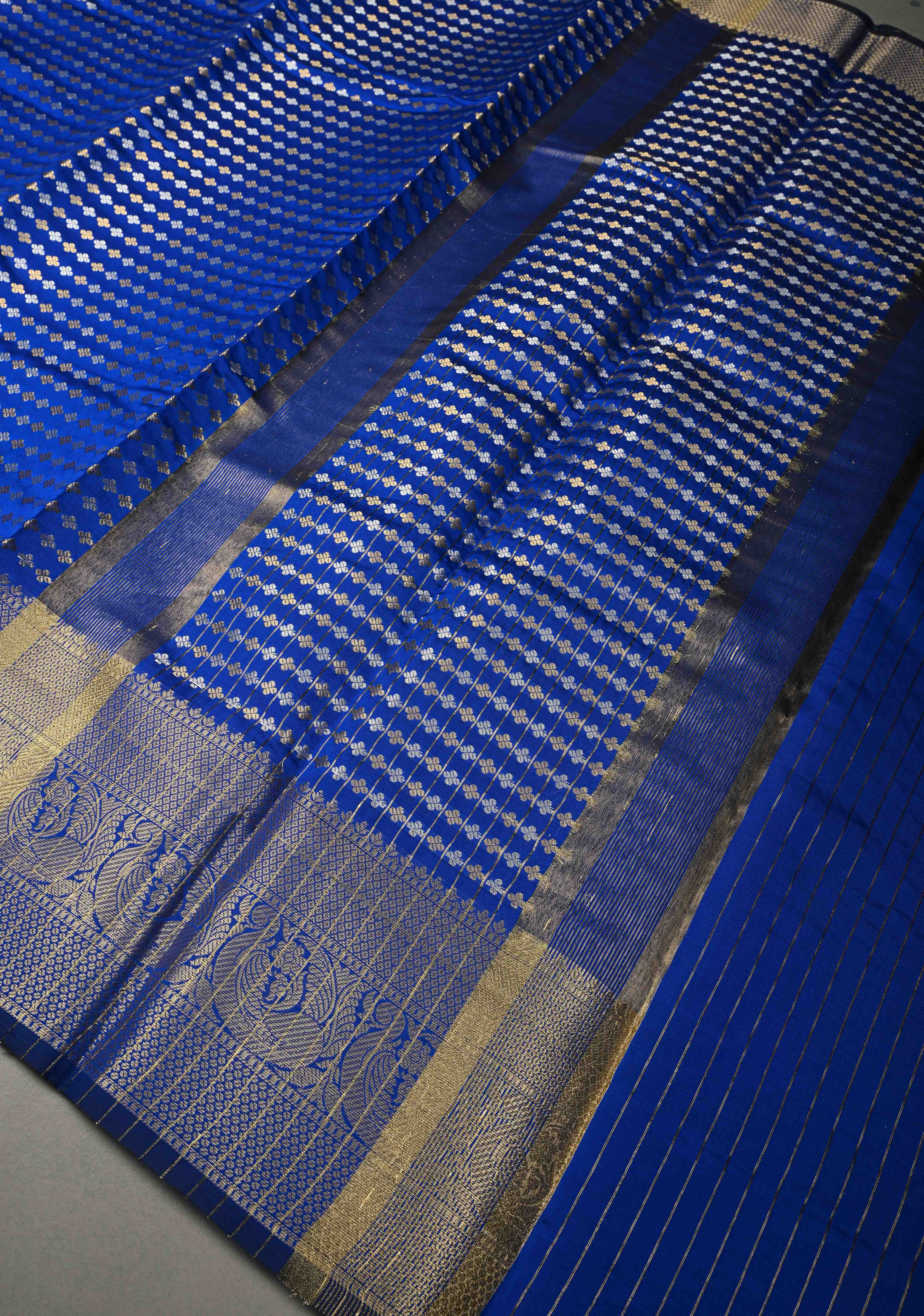 Ink blue  Semi Silk Saree with Sona Rupa Zari Buttis Brocade and Zari Border - Image 5