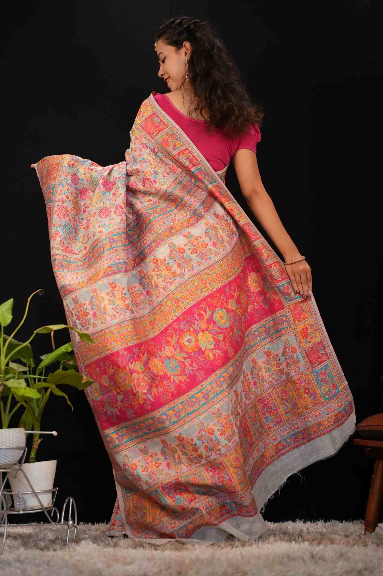 Intricately woven pashmina pattern banarasi Ready To Wear Saree - Image 4