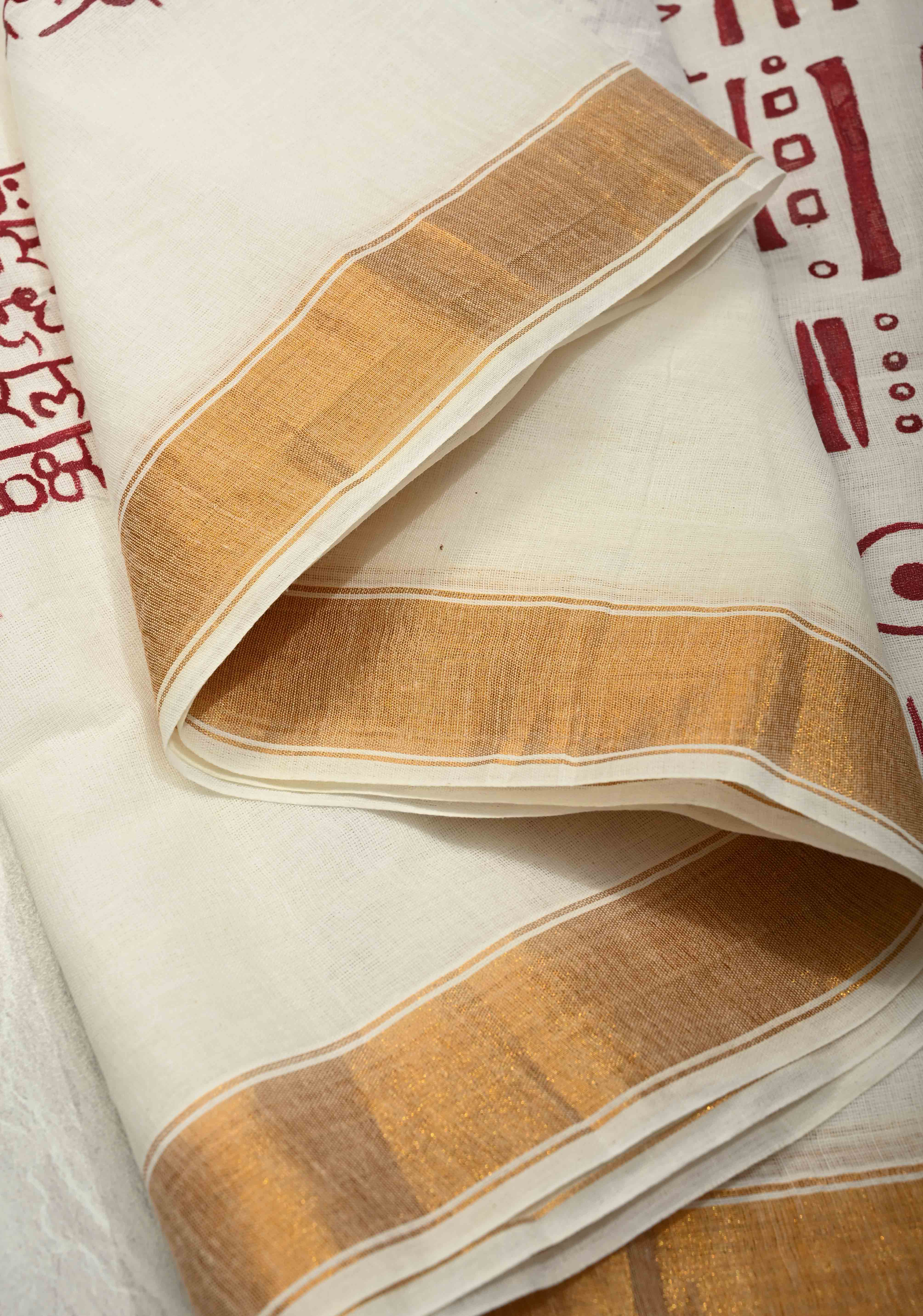 Marathi Shloka Handpainted Saree on Kerala Cotton | Shobitam - Image 7