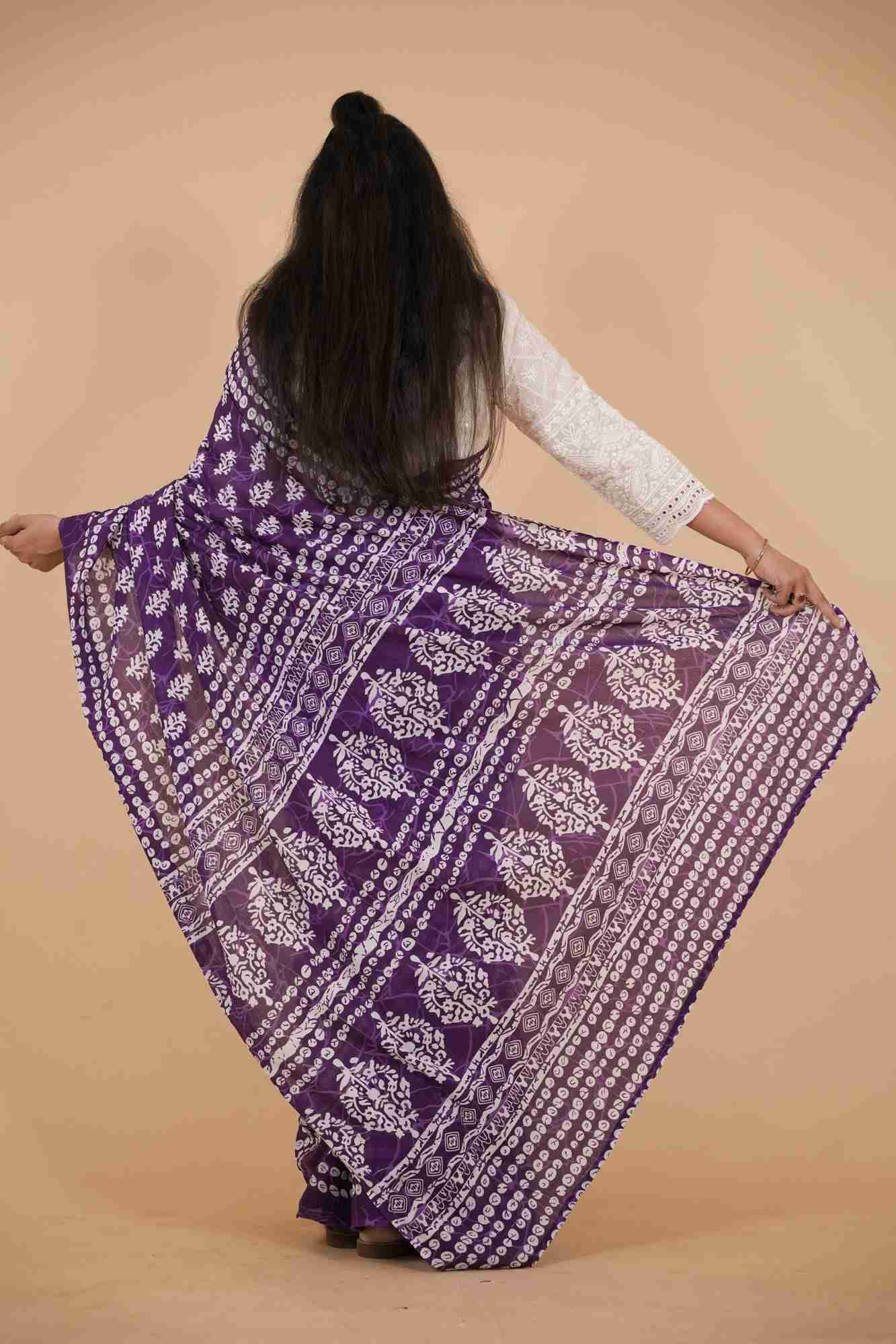 Jaipuri Block Printed Mulmul Cotton Ready to wear Saree - Image 6