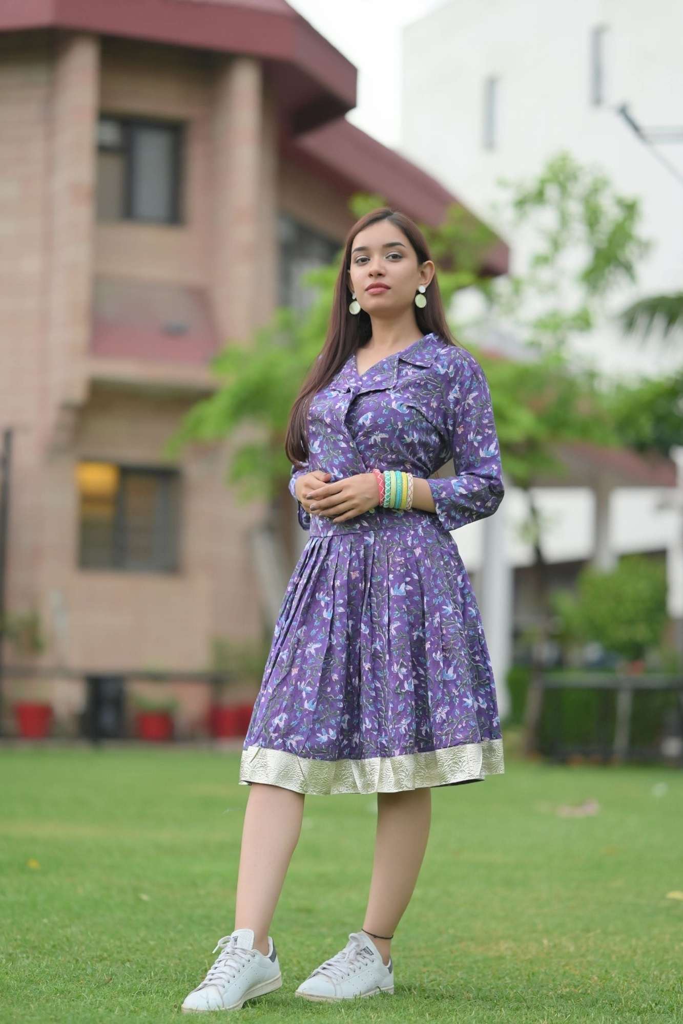 Jamun Brunch dress with Collar and Lace detailing, in Hand Block Printed Cotton | Made to Order