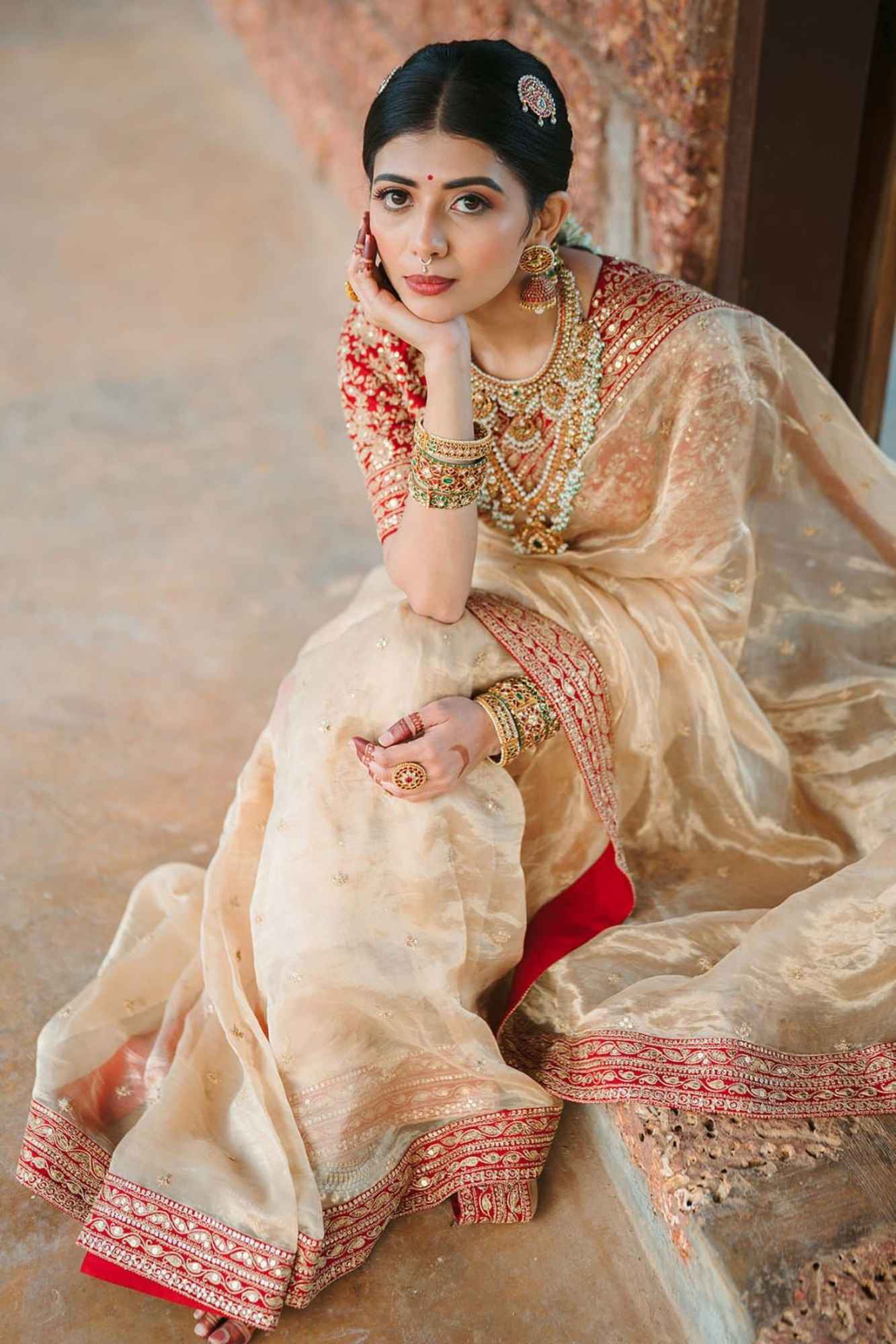 Jimi Chu Fabric with Embroidery Lace Border & Sequin Butti Work Ready To Wear Saree - Image 18