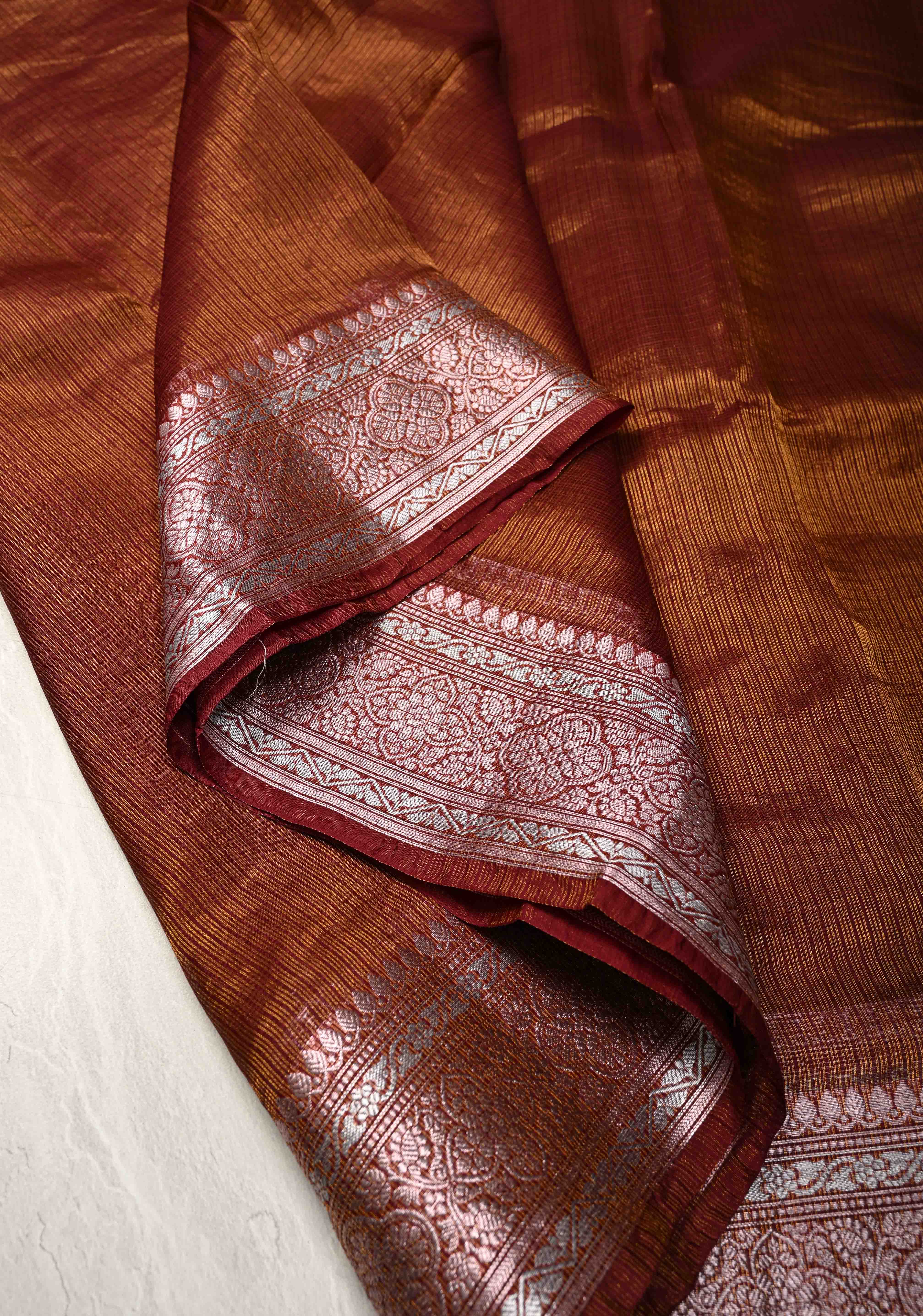 Kanchana Kota Doria Tissue Cotton Saree with Sona Rupa Zari Border | Shobitam - Image 6
