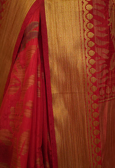 Kanchipuram Traditional Self Woven Madhubani Art With Broad Zari Border Ready To Wear Saree - Image 8