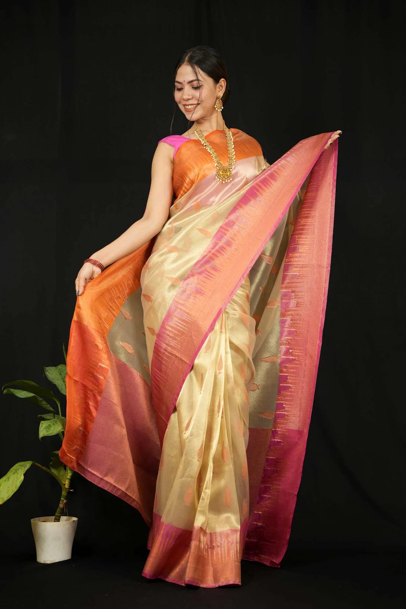 Kanjivaram ready to wear saree for wedding reception - Image 3