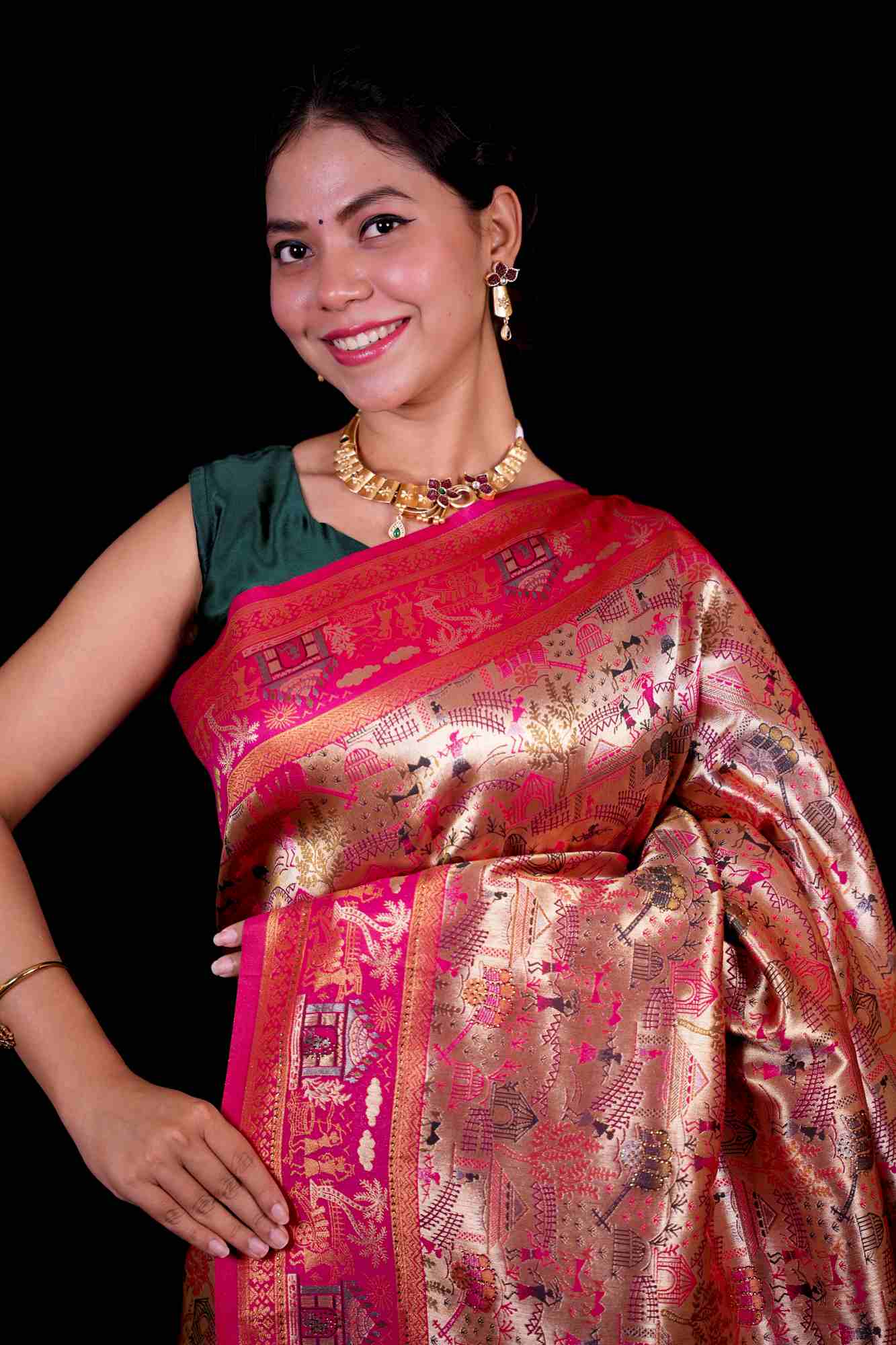Banarasi Minakari work Ready To Wear Saree - Image 9
