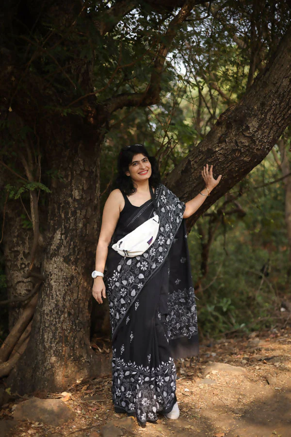Kaalratri Kantha Stitch Saree in Cotton | Shobitam - Image 2