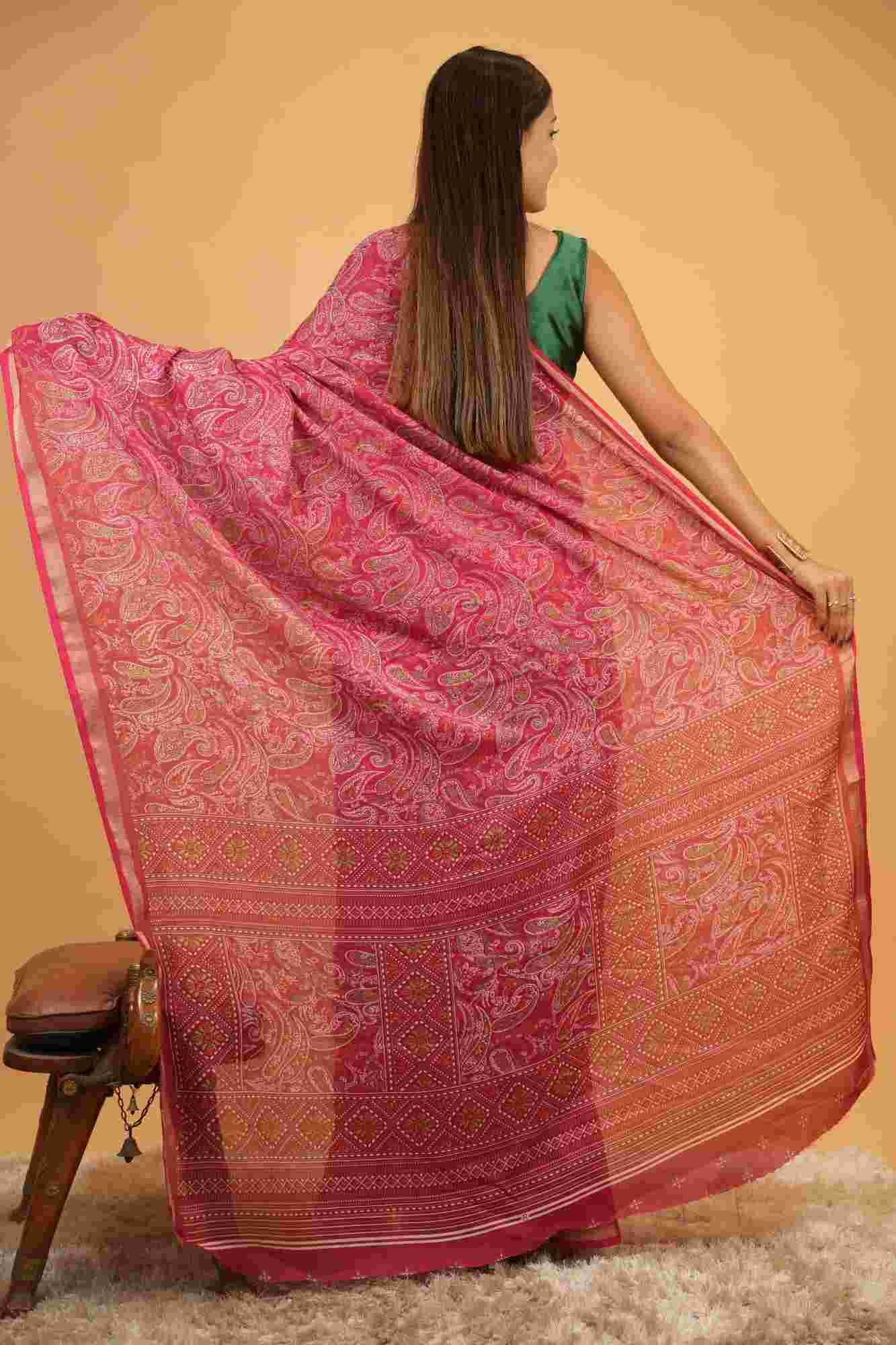 Kashmiri Pashmina pattern print Ready To Wear Saree - Image 2
