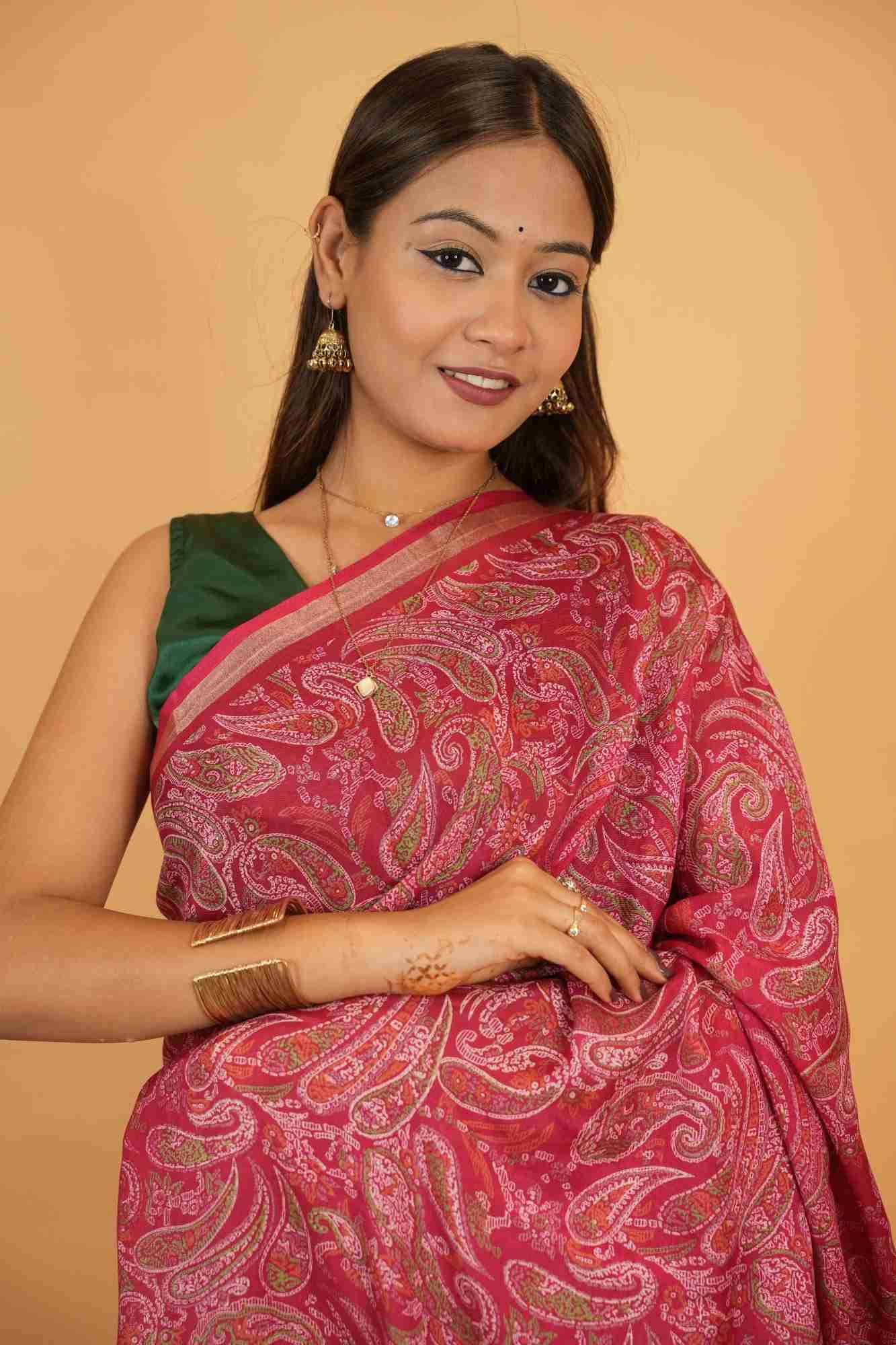 Kashmiri Pashmina pattern print Ready To Wear Saree - Image 3