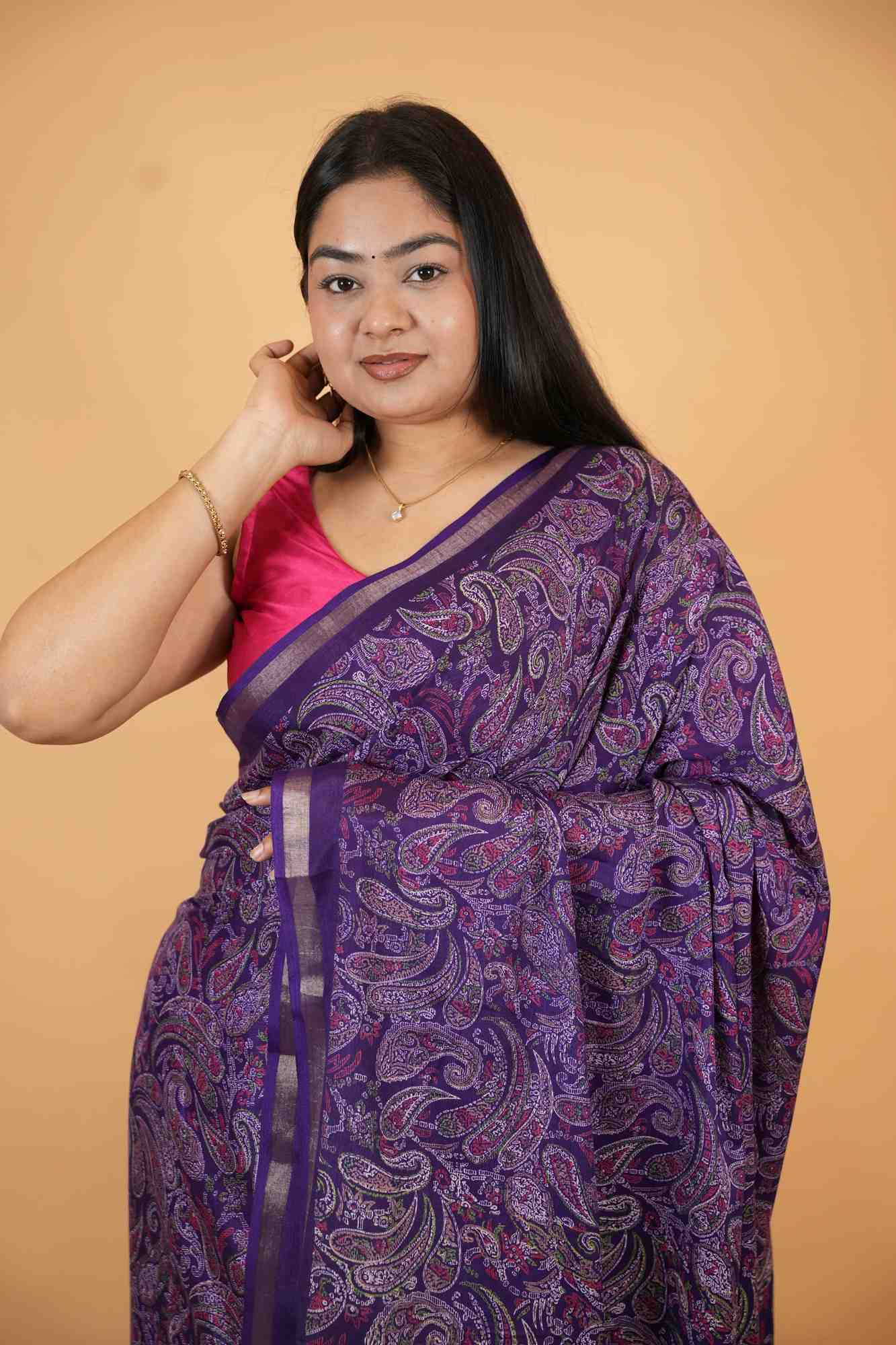 Kashmiri Pashmina Pattern Printed With Broder  Ready To Wear Saree - Image 8