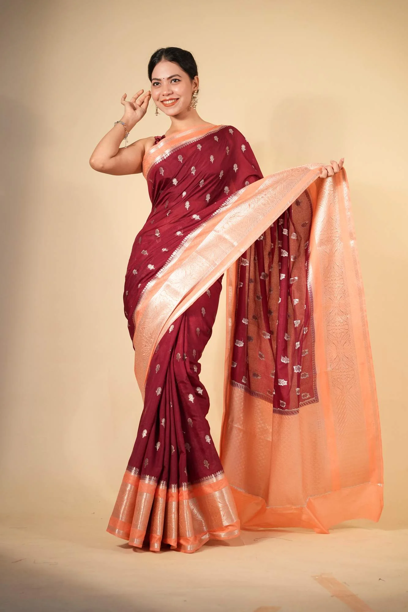 Pure Soft Chettinad Cotton Silk with Intricate Zari Motifs and Opulent Border Ready To Wear Sraee - Image 2