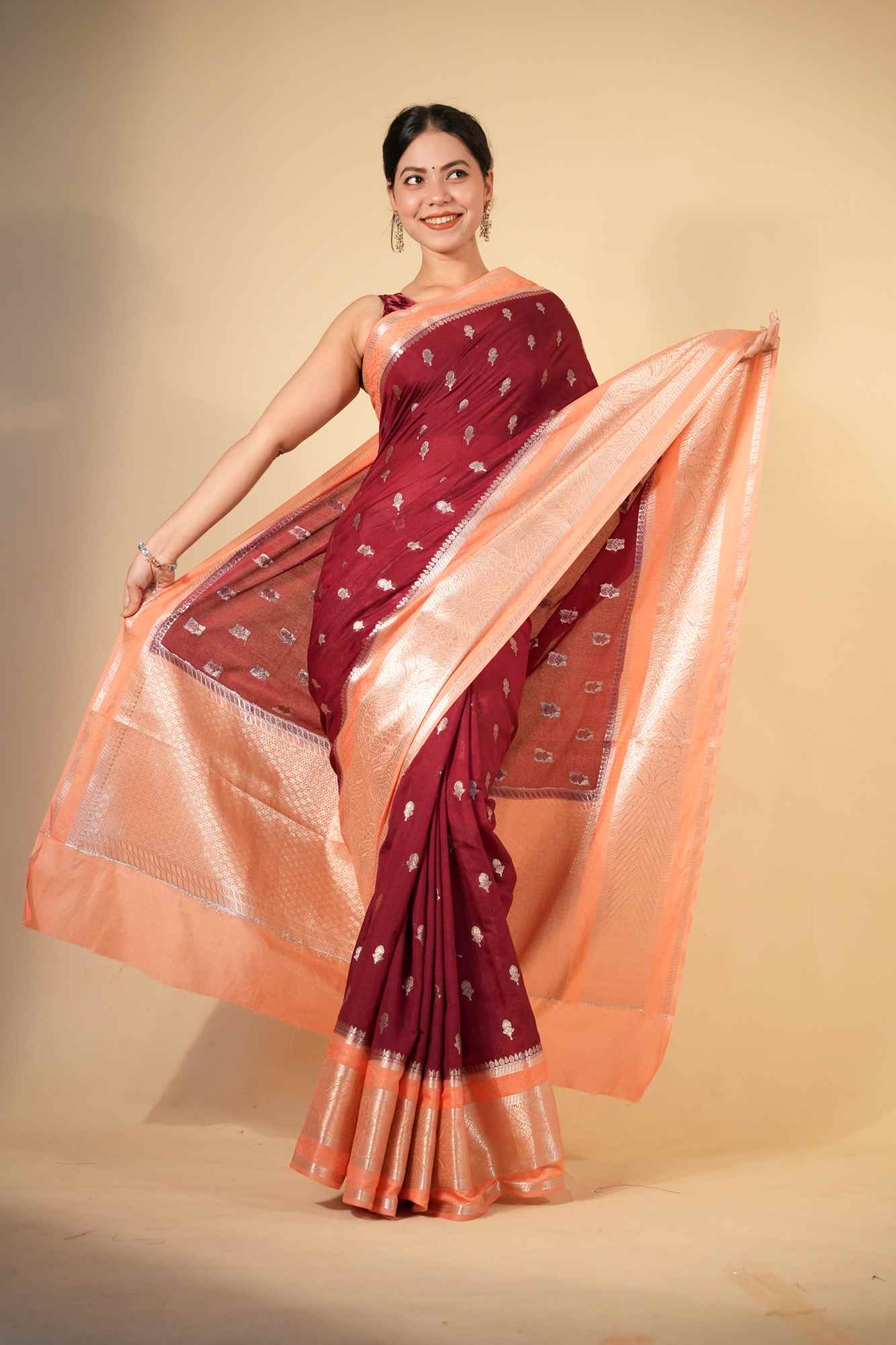 Pure Soft Chettinad Cotton Silk with Intricate Zari Motifs and Opulent Border Ready To Wear Sraee - Image 3