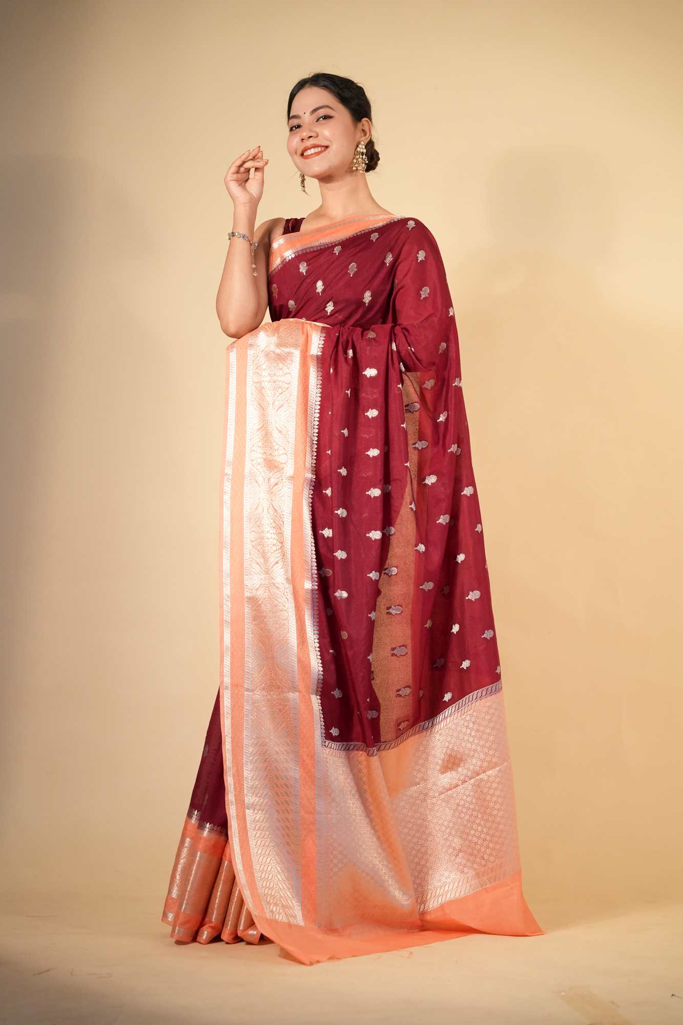 Pure Soft Chettinad Cotton Silk with Intricate Zari Motifs and Opulent Border Ready To Wear Sraee - Image 5