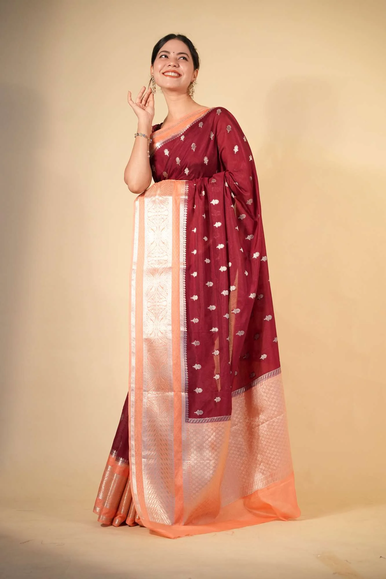 Pure Soft Chettinad Cotton Silk with Intricate Zari Motifs and Opulent Border Ready To Wear Sraee - Image 6