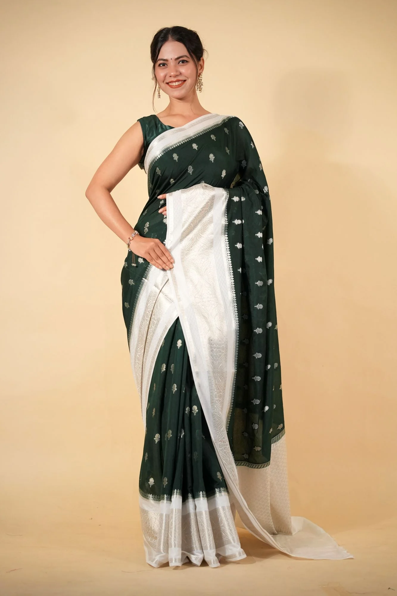 Pure Chettinad Soft Cotton Silk silk with Ornate Zari Border Ready To Wear Saree - Image 6