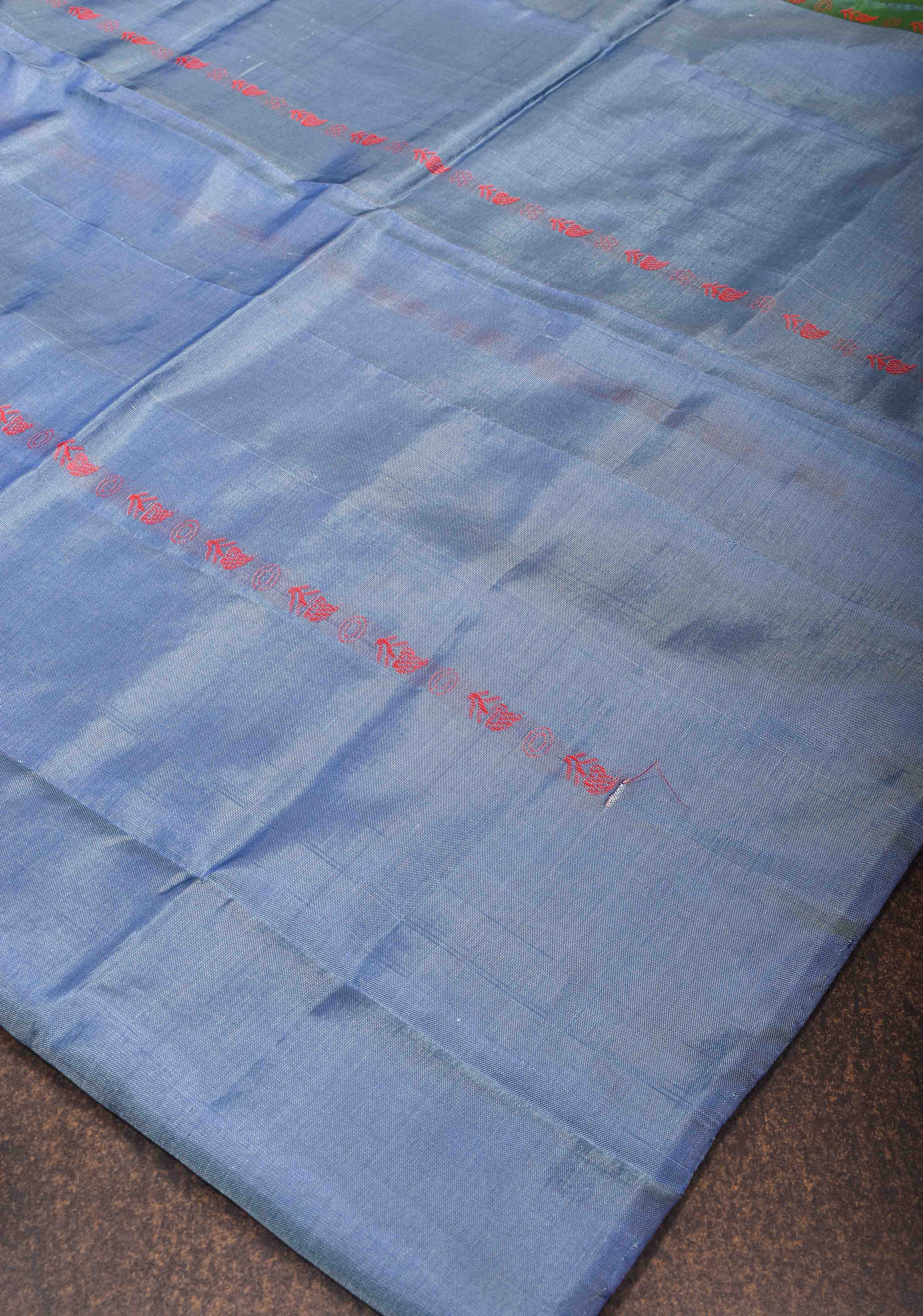 Vegan Silk Handloom Saree in Shades of Pastel Blue | Shobitam - Image 5