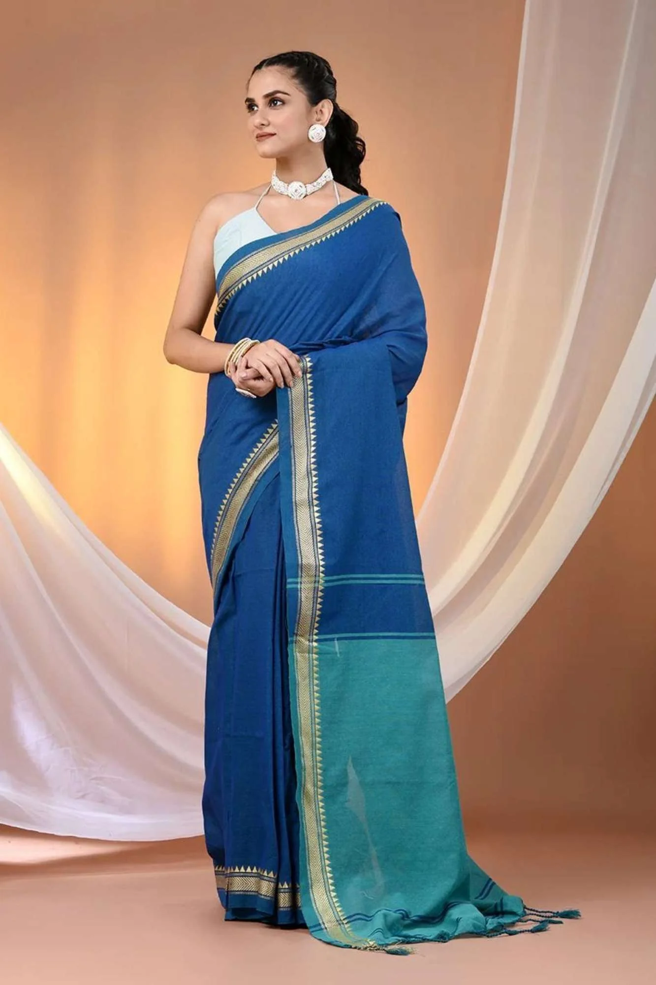 Khadi Cotton with Woven Zari Design Ready To Wear Saree - Image 12