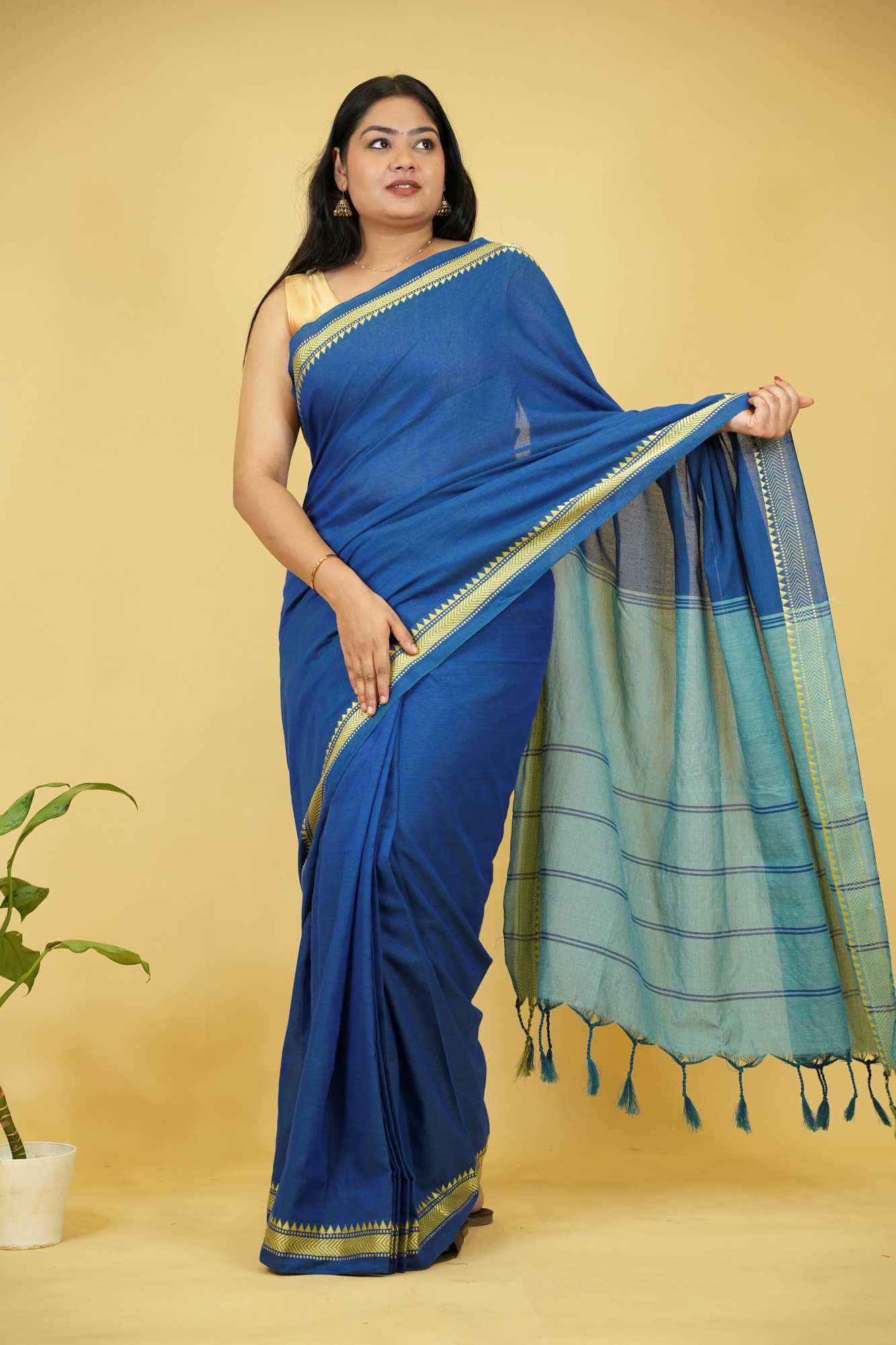 Khadi Cotton with Woven Zari Design Ready To Wear Saree - Image 5