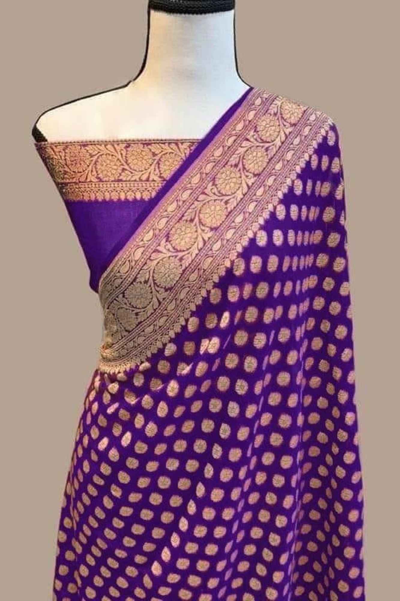 Khadi Georgette Silk  with Golden Woven Motifs Ready To Wear Saree - Image 10