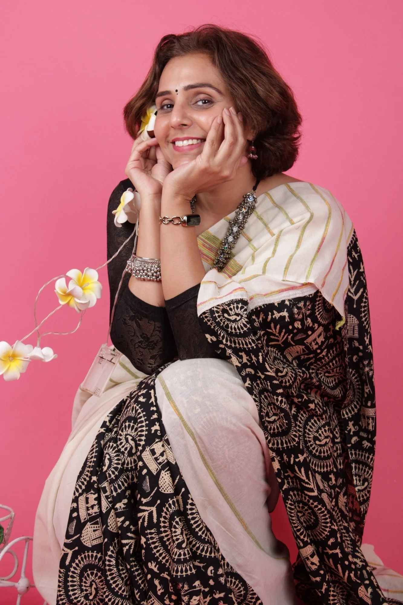 KHESH KHADI - WARLI ART PRINTED WITH GHICHA WORK WRAP IN 1 MINUTE SAREE - Image 3