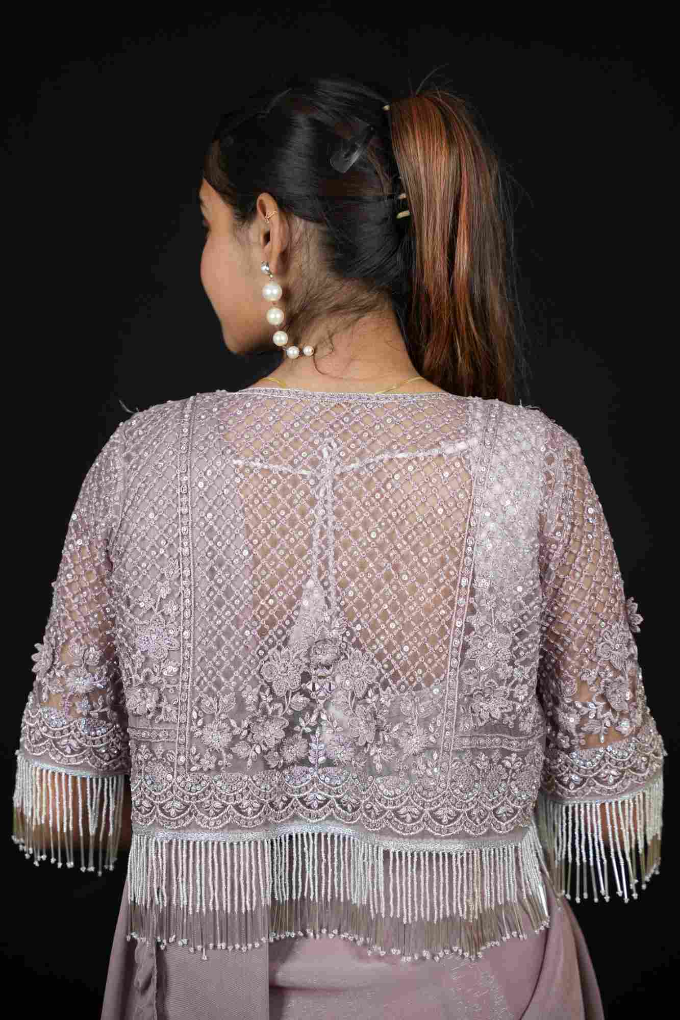 Lavender  Georgette with Hand-Embroidered Jacket Blouse Ready To Wear Saree - Image 6