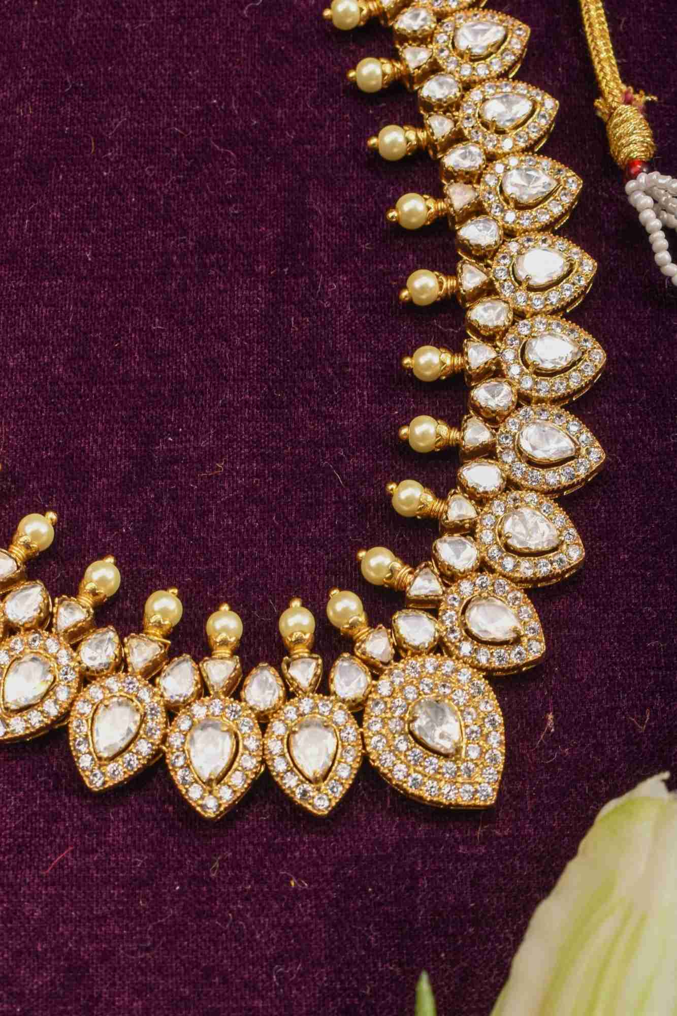 Leaf necklace with white stones, No earring - Image 6