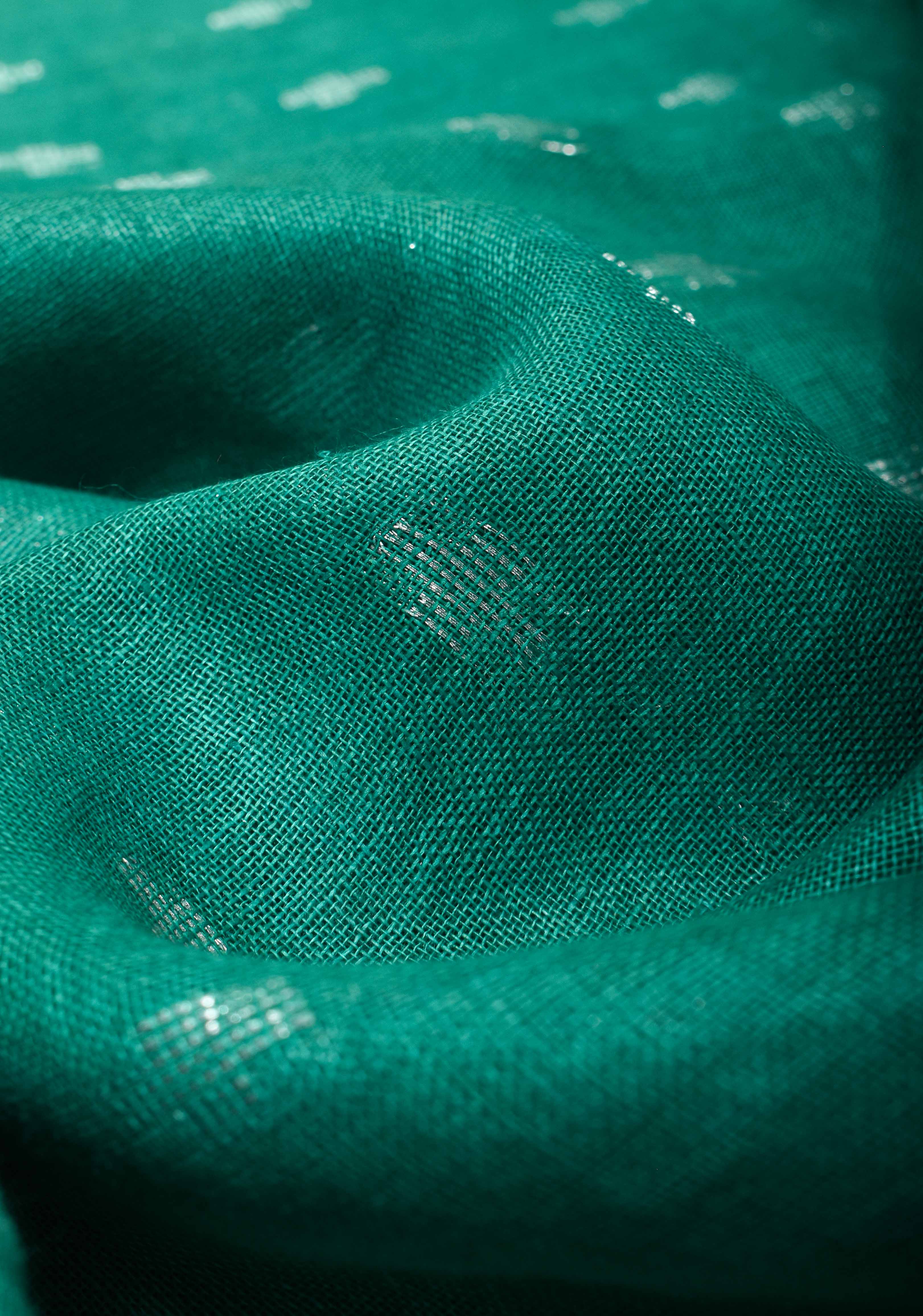 Light Teal Linen by Linen Saree with Temple Zari Border | Shobitam - Image 3