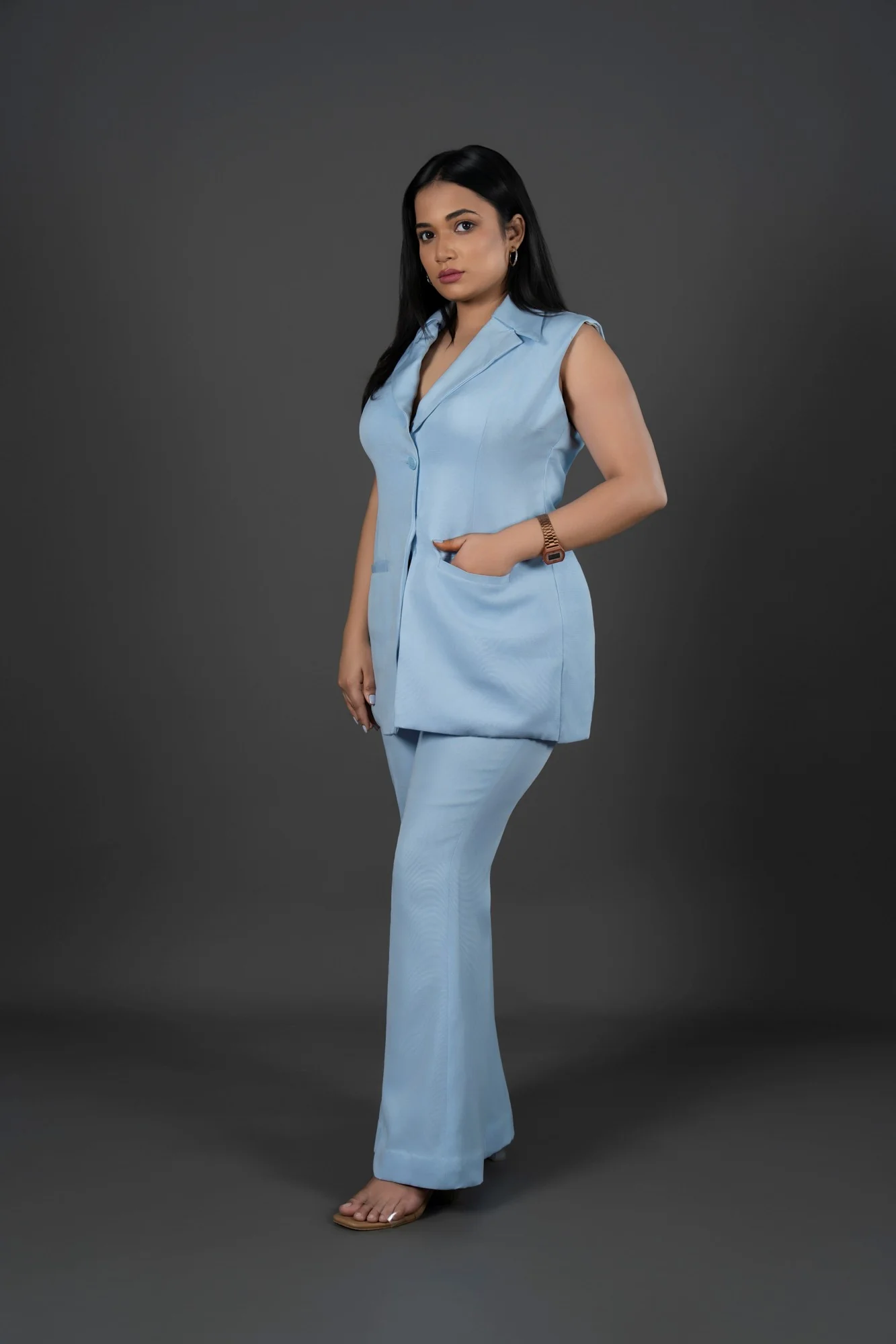 Long-Line Waistcoat With  Sharp Notch Collar  Designed - Image 11
