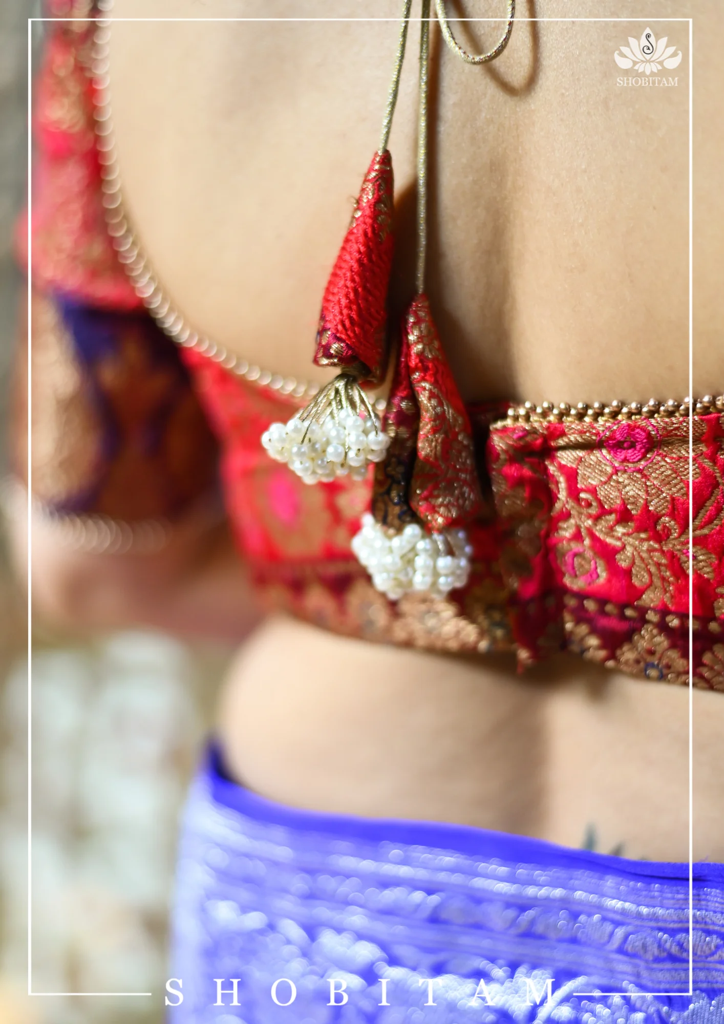 Banarasi Multicolor Panel design  Zari Brocade Blouse with Antique tone zari | Shobitam - Image 7