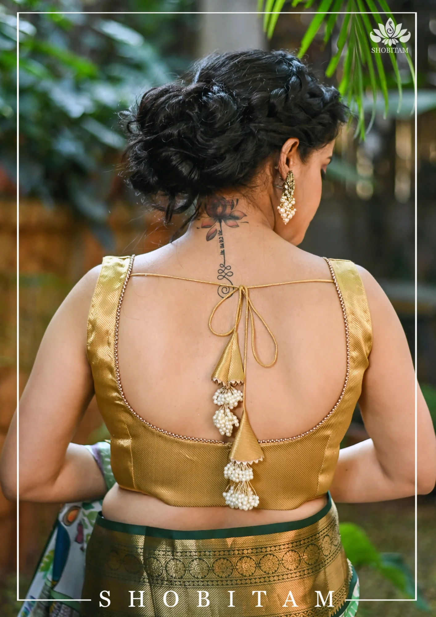 Made to Measure: Gold brocade U neck sleeveless blouse | Shobitam - Image 6