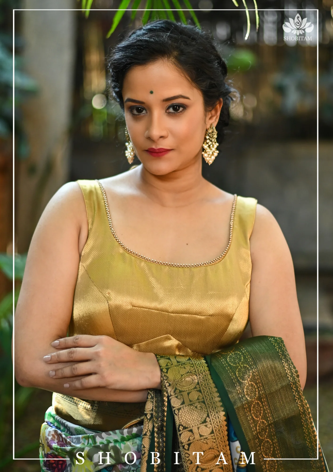 Made to Measure: Gold brocade U neck sleeveless blouse | Shobitam - Image 7