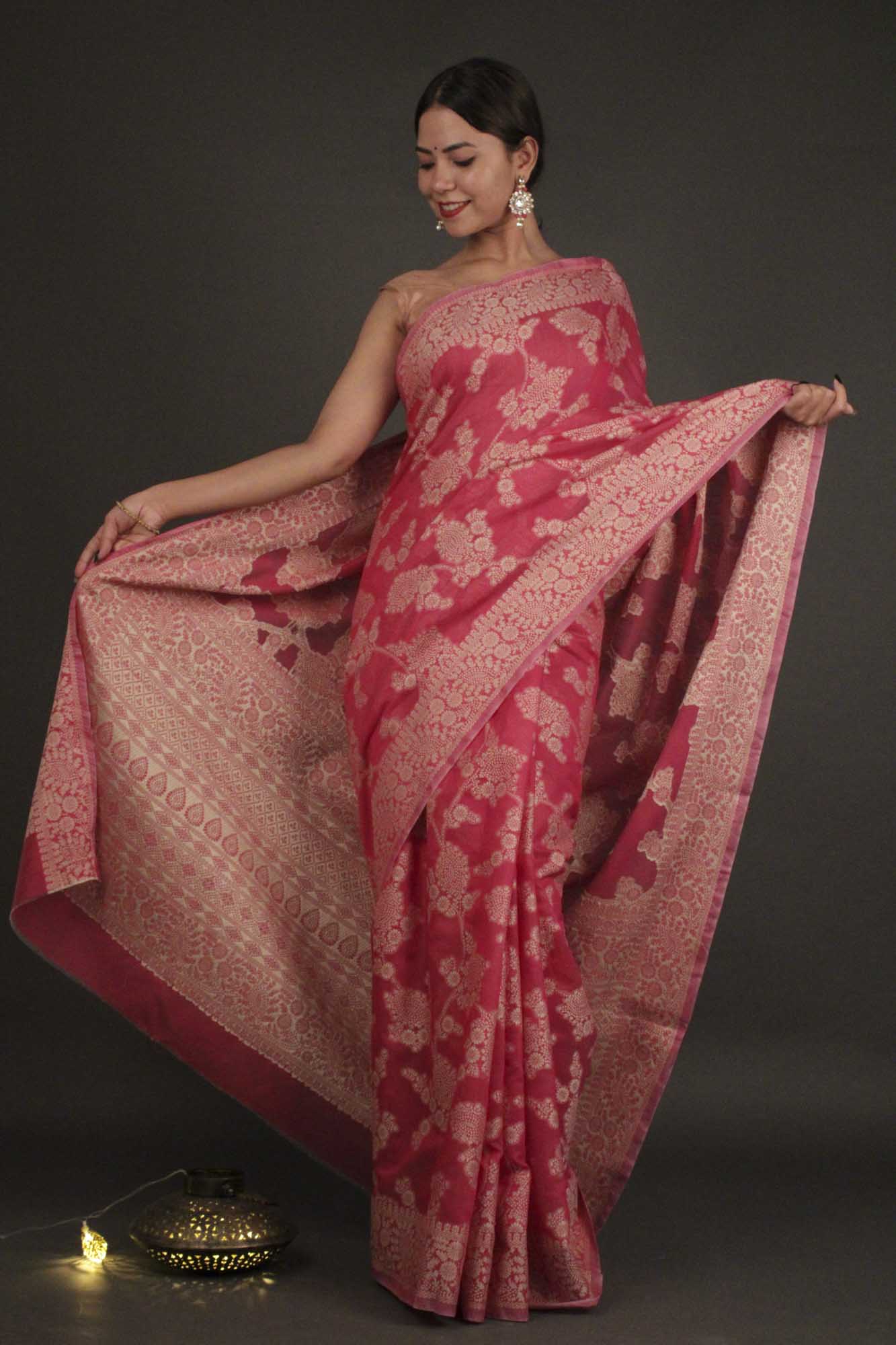 Lucknowi Chikankari Woven Cotton Wrap in 1 minute saree - Image 3